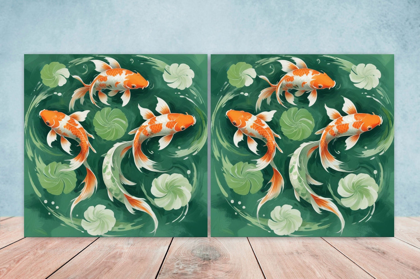 Koi Fish Ceramic Tile - Japanese Tiles -Set of 2 Wall Decor Tiles -Kitchen Backsplash Tiles,Table Decorative Tiles,Bathroom, Coaster