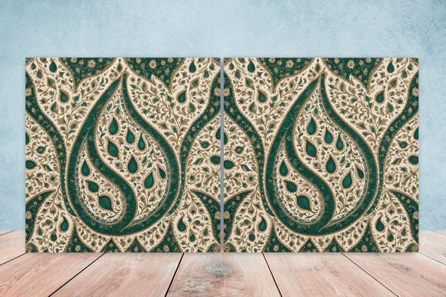Flower Ceramic Gloss Wall Tiles Set of 2 - Botanical Wall Art Print - Indian Mughal art - Floral Home Decor - Botanical print - Mughal Wall