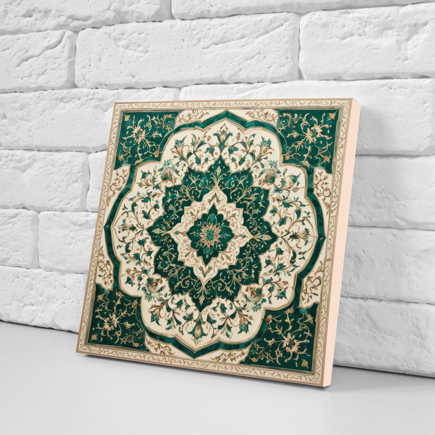 Flower Ceramic Gloss Wall Tiles Set of 2 - Botanical Wall Art Print - Indian Mughal art - Floral Home Decor - Botanical print - Mughal Wall
