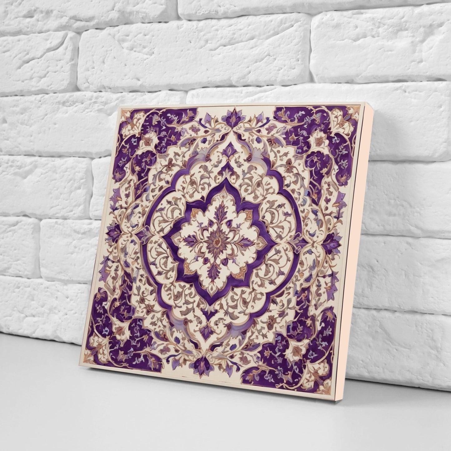 Flower Ceramic Gloss Wall Tiles Set of 2 - Botanical Wall Art Print - Indian Mughal art - Floral Home Decor - Botanical print - Mughal Wall