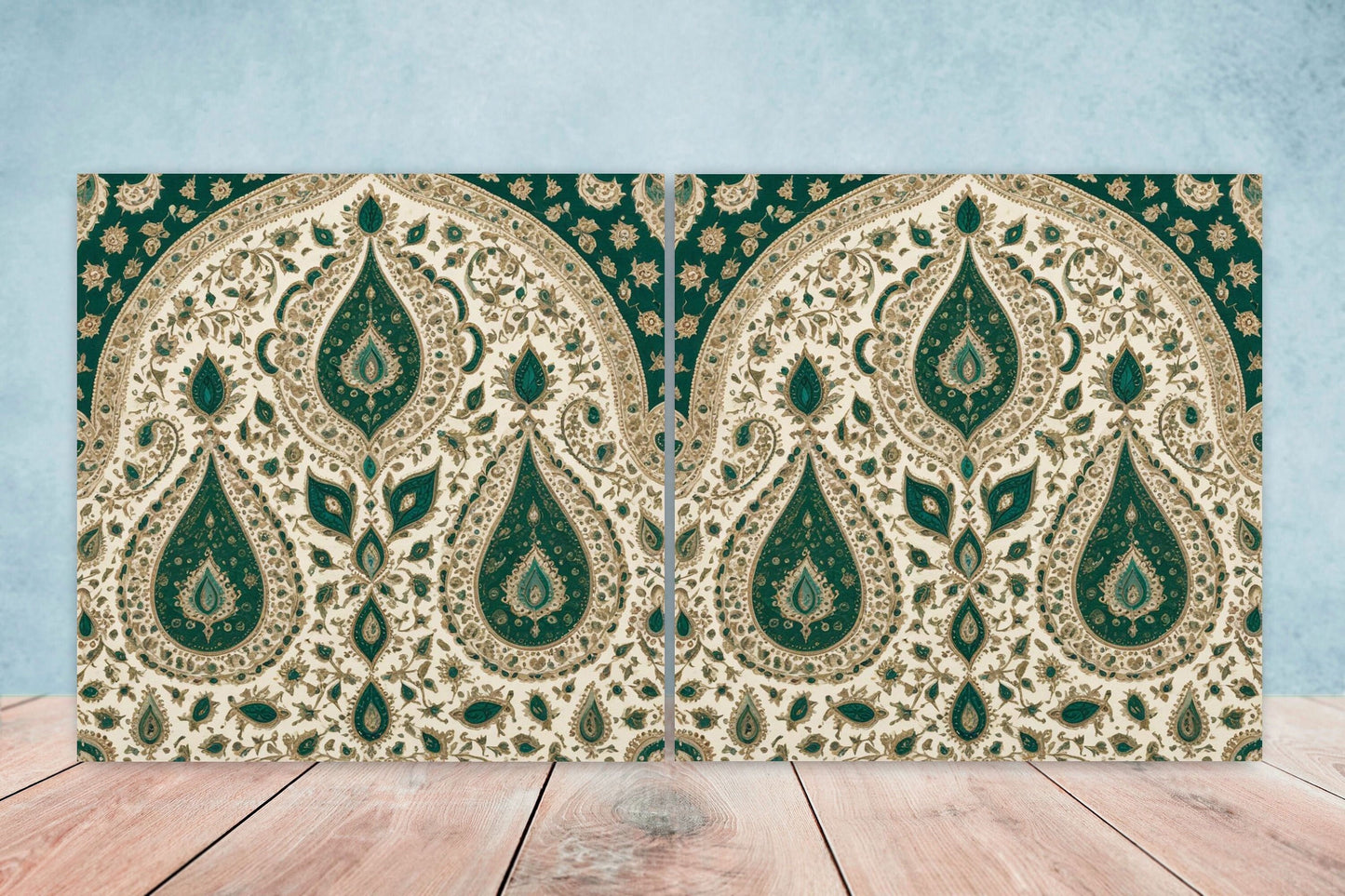 Flower Ceramic Gloss Wall Tiles Set of 2 - Botanical Wall Art Print - Indian Mughal art - Floral Home Decor - Botanical print - Mughal Wall