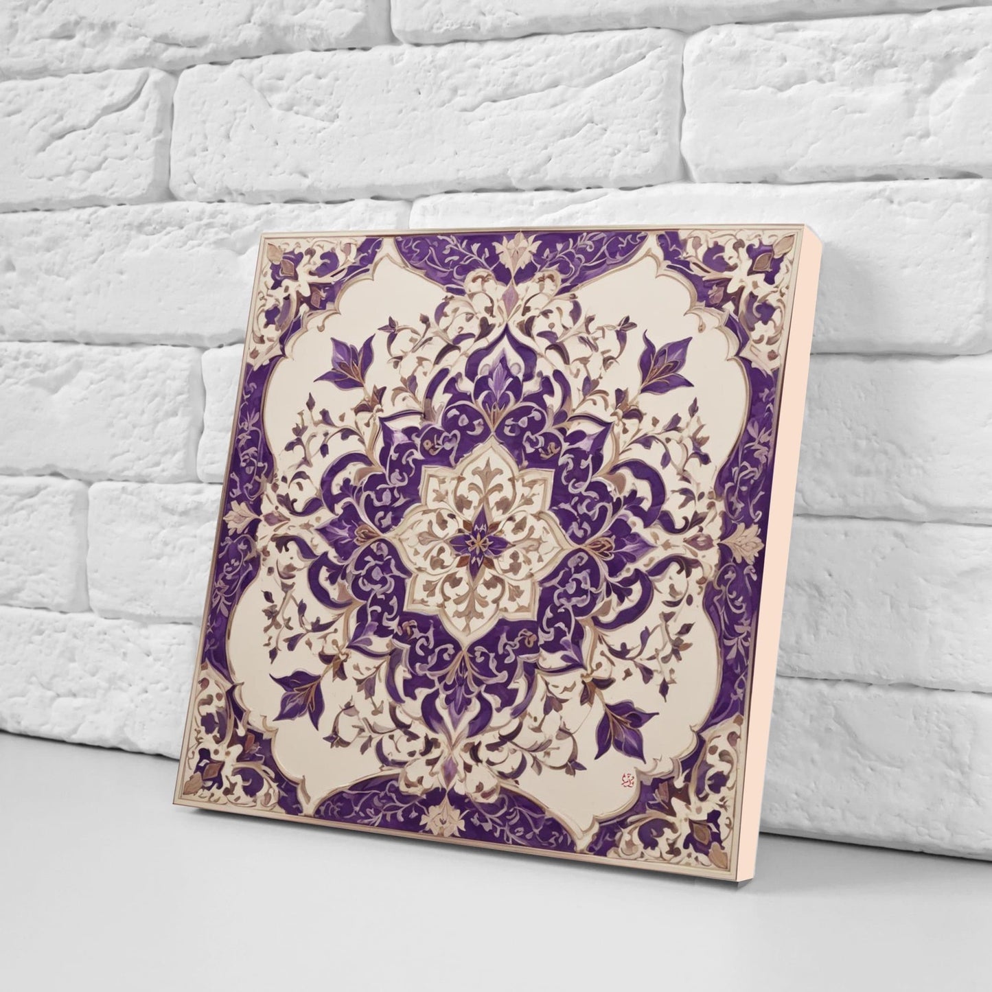 Flower Ceramic Gloss Wall Tiles Set of 2 - Botanical Wall Art Print - Indian Mughal art - Floral Home Decor - Botanical print - Mughal Wall