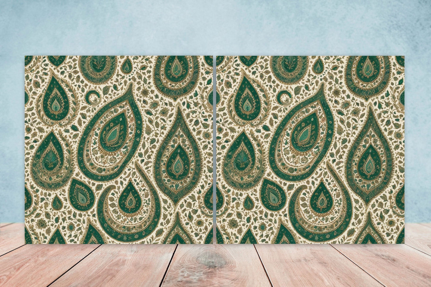 Flower Ceramic Gloss Wall Tiles Set of 2 - Botanical Wall Art Print - Indian Mughal art - Floral Home Decor - Botanical print - Mughal Wall