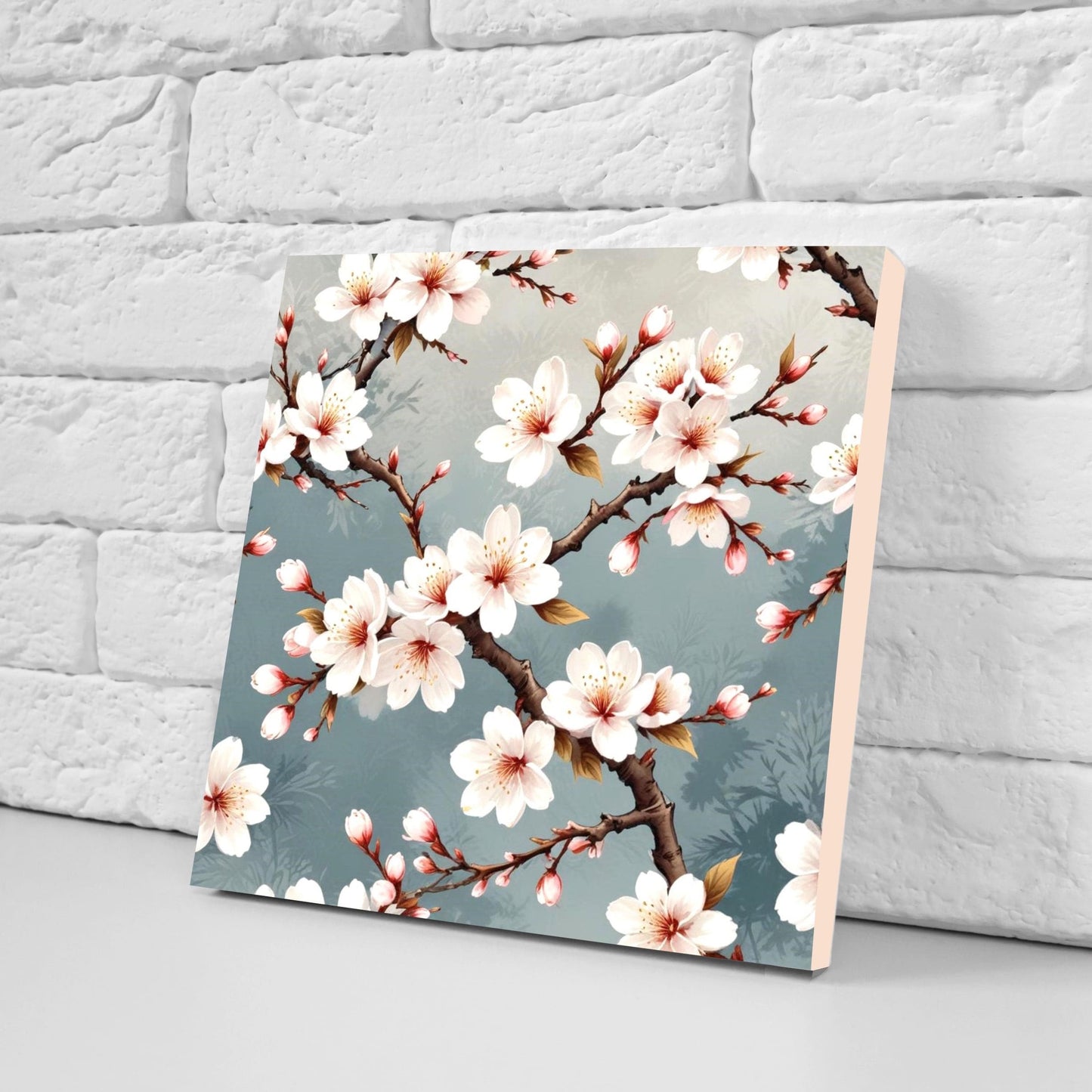 Cherry Blossom Ceramic Tiles Japanese Flower Design - Set of 2 Wall Décor Tiles - Kitchen Backsplash Tiles, Decorative Tiles, Bathroom Tiles