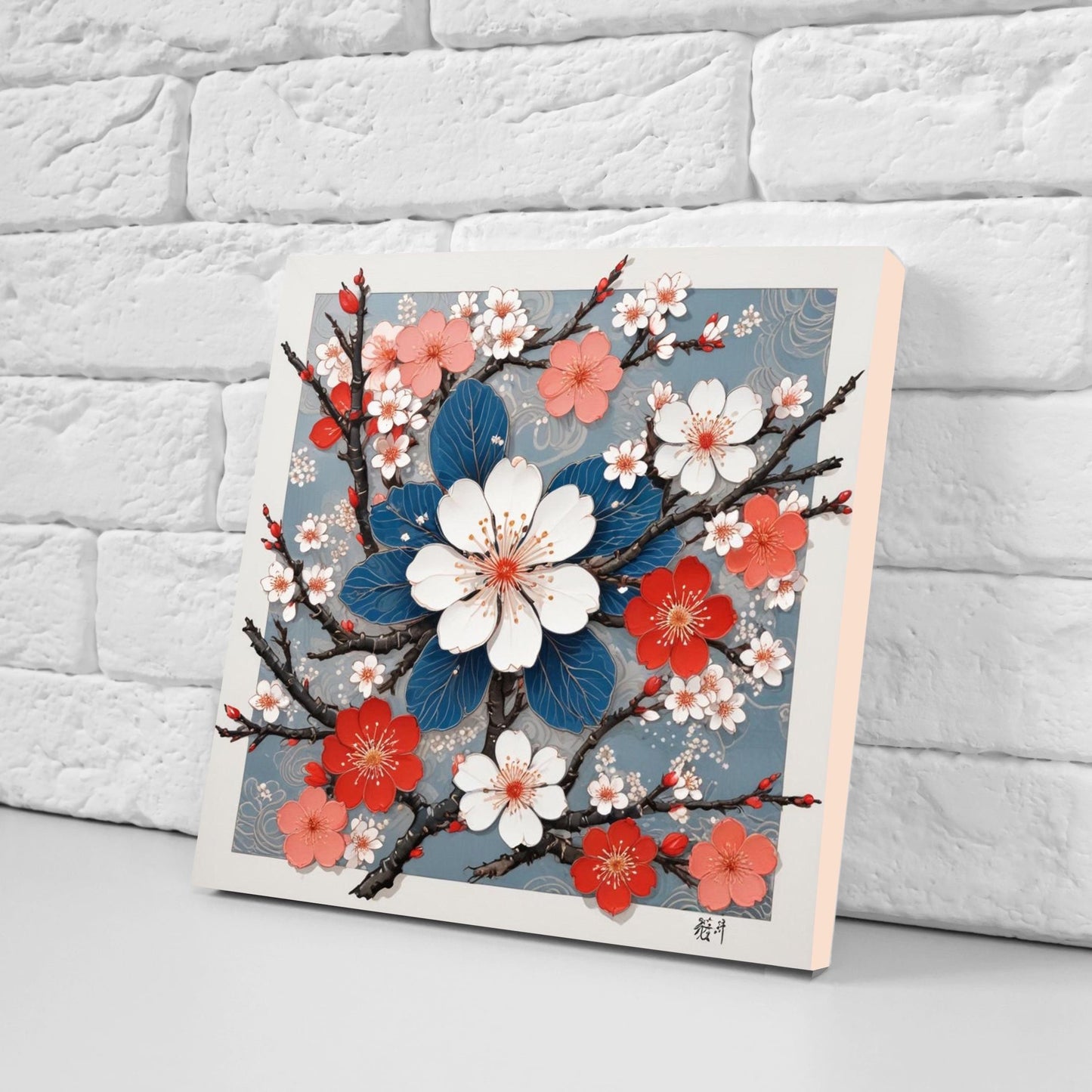 Cherry Blossom Ceramic Tiles Japanese Flower Design - Set of 2 Wall Décor Tiles - Kitchen Backsplash Tiles, Decorative Tiles, Bathroom Tiles