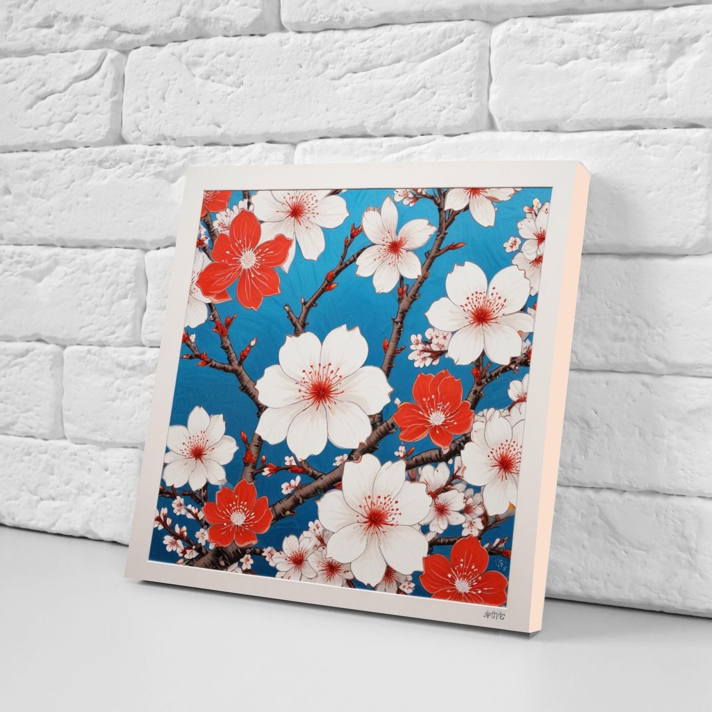 Cherry Blossom Ceramic Tiles Japanese Flower Design - Set of 2 Wall Décor Tiles - Kitchen Backsplash Tiles, Decorative Tiles, Bathroom Tiles