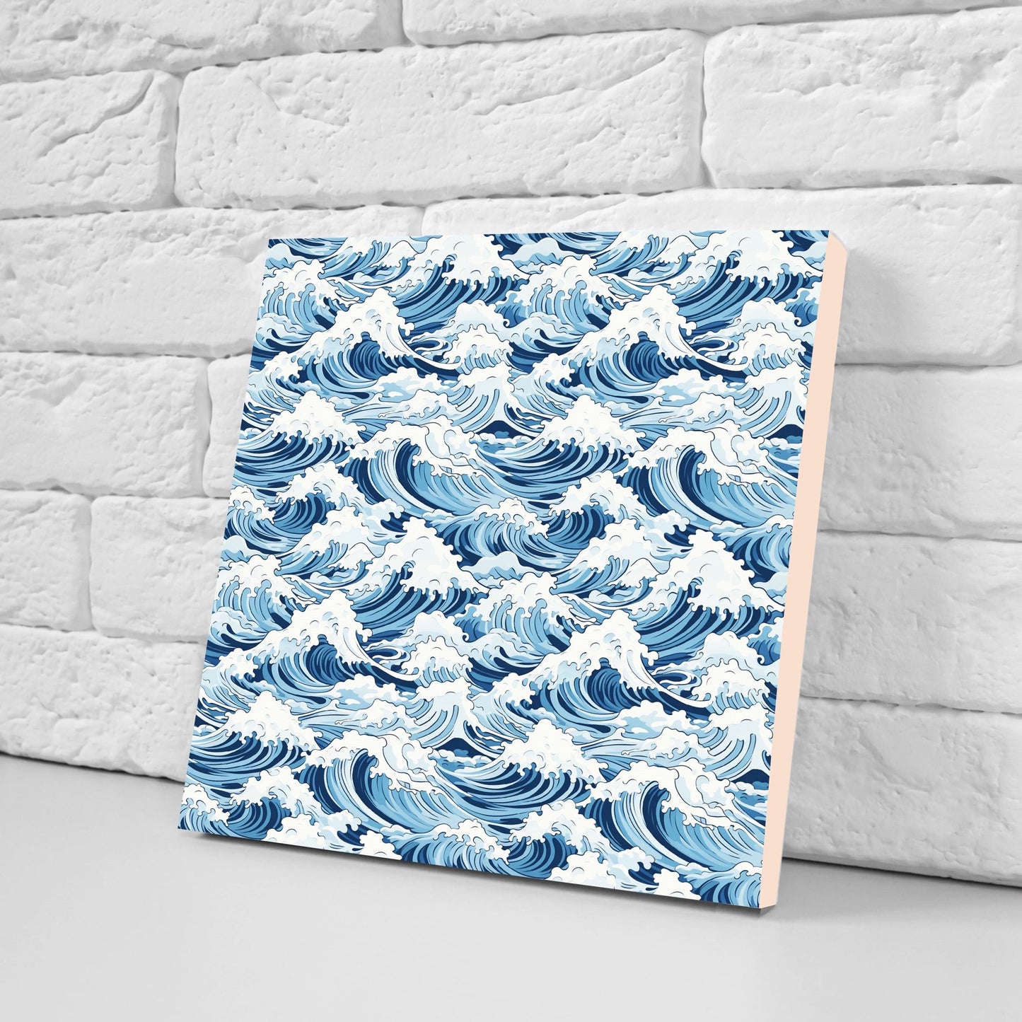 Japanese Wave Ceramic Tiles - Set of 2 Japan Wall Decor Tiles - Kitchen Backsplash Tiles, Table Decorative Tiles, Bathroom Tiles, Coaster