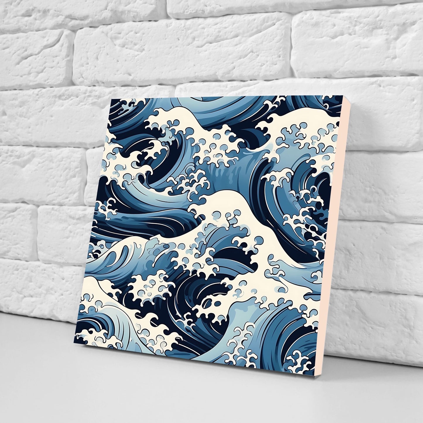 Japanese Wave Ceramic Tiles - Set of 2 Japan Wall Decor Tiles - Kitchen Backsplash Tiles, Table Decorative Tiles, Bathroom Tiles, Coaster