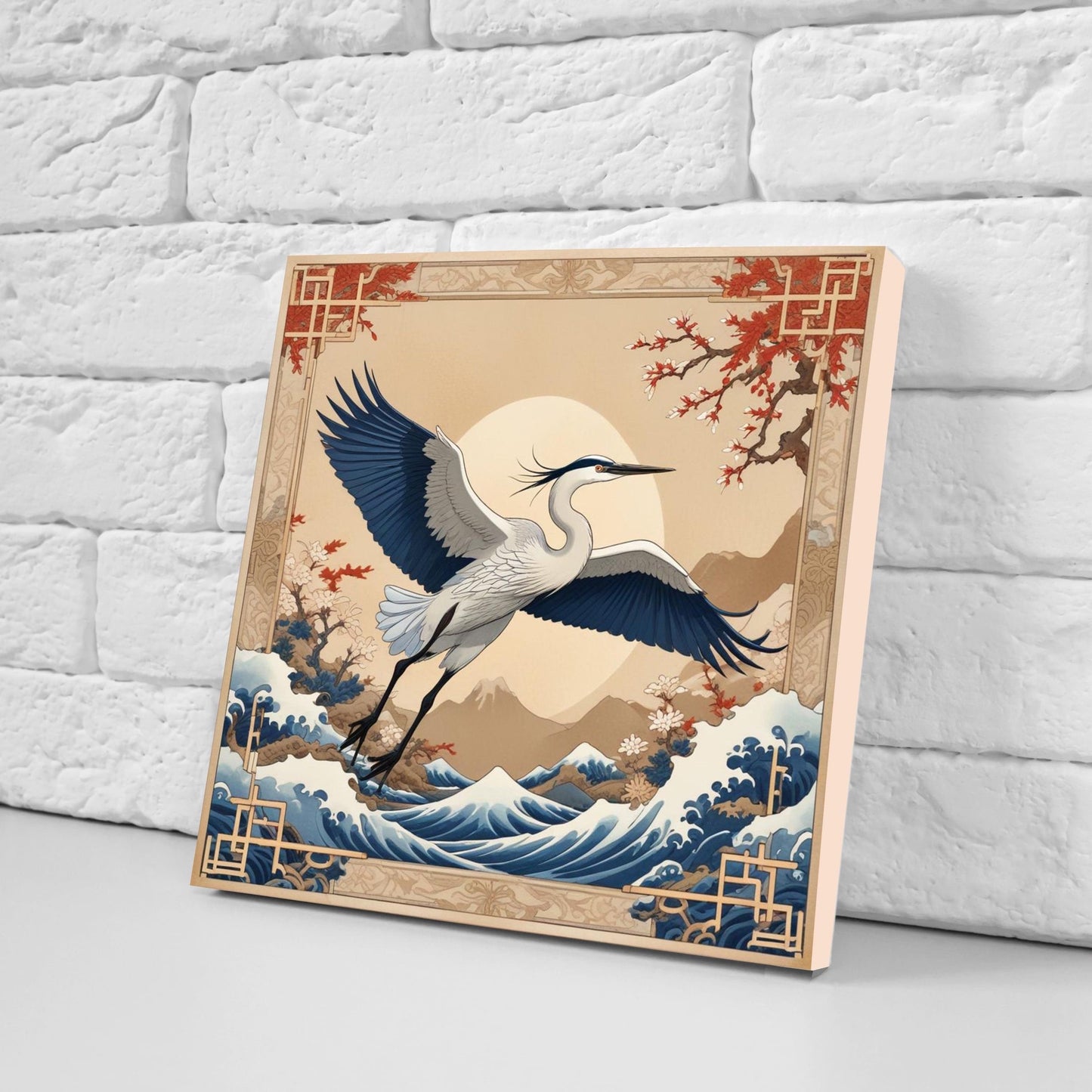 Japanese Ceramic Tiles - Set of 2 Heron Bird Wall Decor Tiles - Kitchen Backsplash Tiles, Table Decorative Tiles, Bathroom Tiles, Coaster