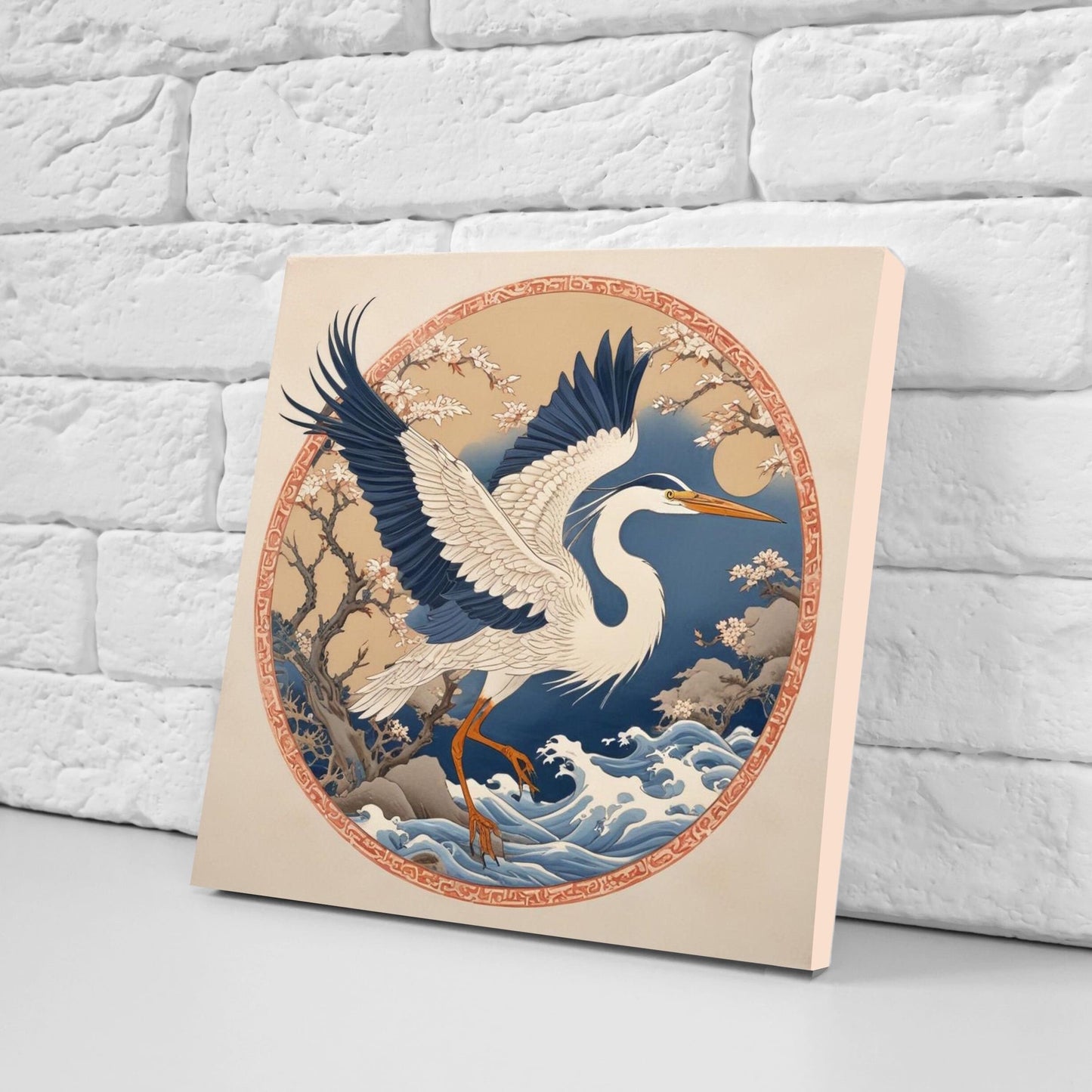 Japanese Ceramic Tiles - Set of 2 Heron Bird Wall Decor Tiles - Kitchen Backsplash Tiles, Table Decorative Tiles, Bathroom Tiles, Coaster