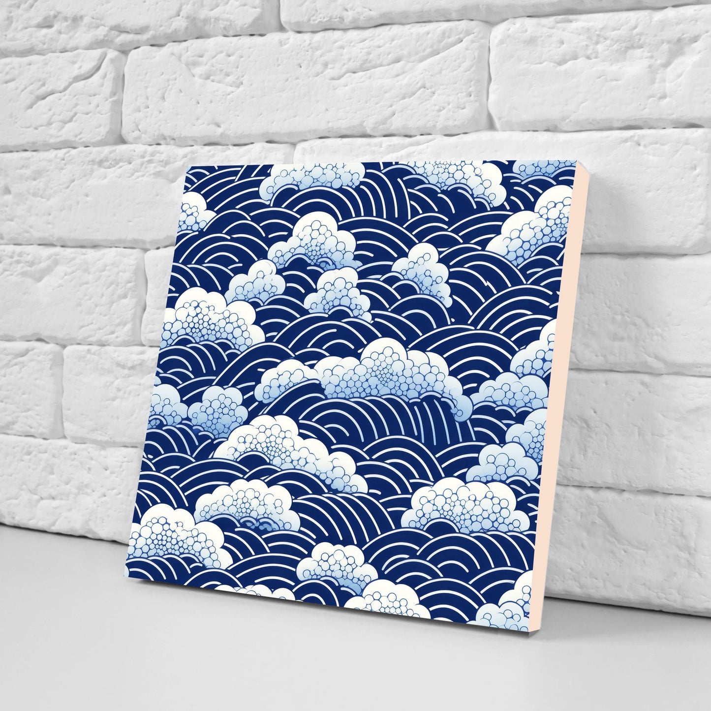 Japanese Wave Ceramic Tiles - Set of 2 Japan Wall Decor Tiles - Kitchen Backsplash Tiles, Table Decorative Tiles, Bathroom Tiles, Coaster