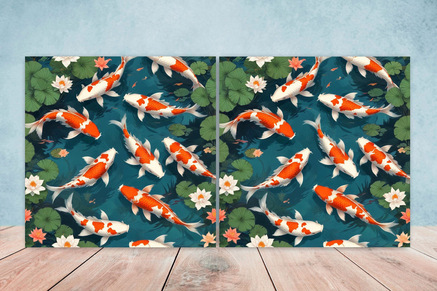 Koi Fish Ceramic Tile - Japanese Tiles -Set of 2 Wall Decor Tiles -Kitchen Backsplash Tiles,Table Decorative Tiles,Bathroom, Coaster