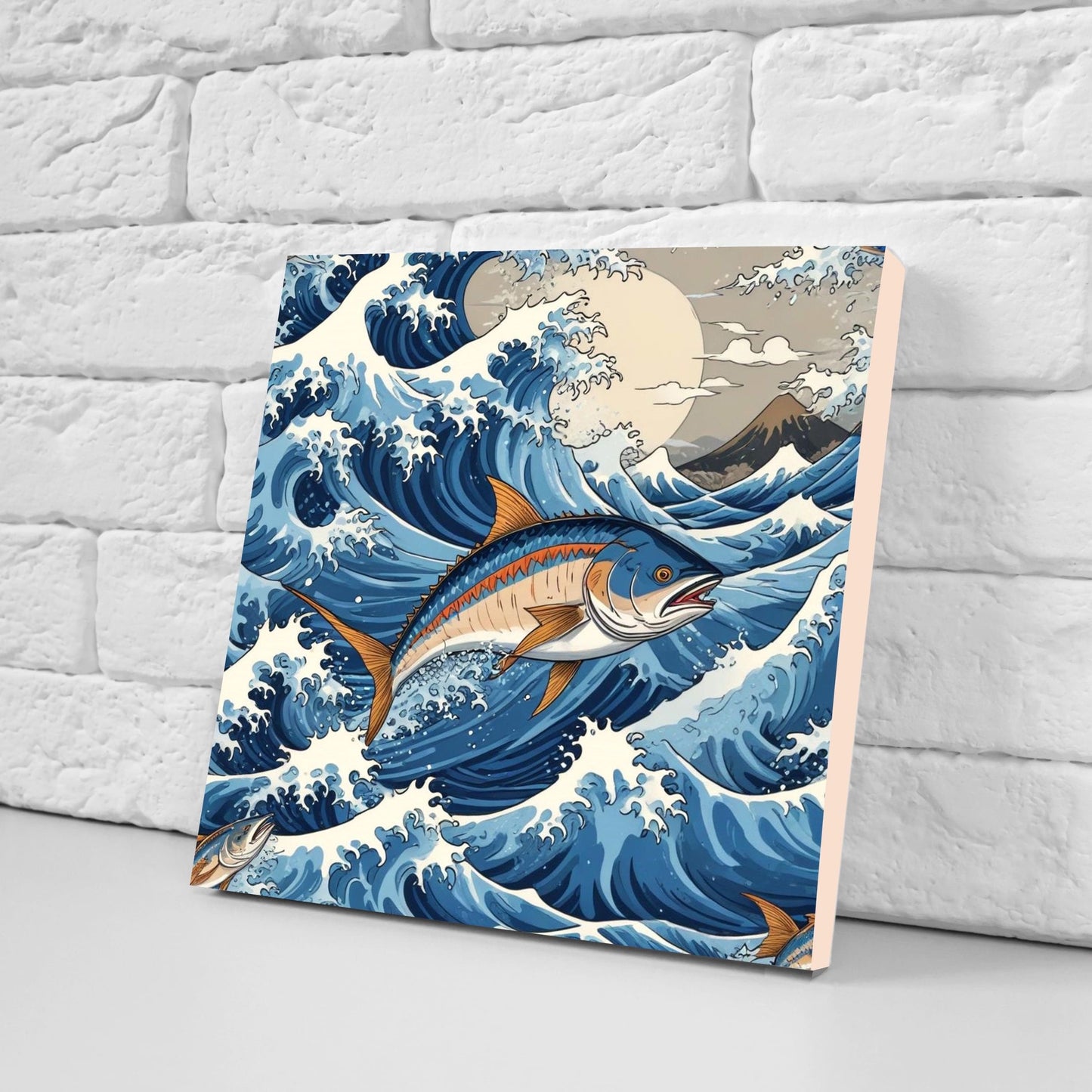 Carp Fish Ceramic Tile - Japanese Wave Tiles -Set of 2 Wall Decor Tiles -Kitchen Backsplash Tiles,Table Decorative Tiles,Bathroom, Coaster