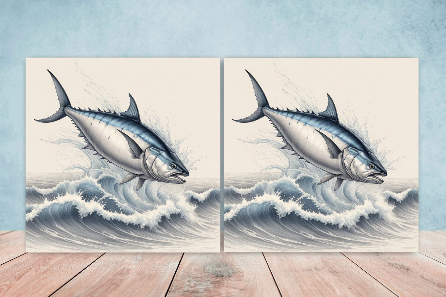 Carp Fish Ceramic Tile - Japanese Wave Tiles -Set of 2 Wall Decor Tiles -Kitchen Backsplash Tiles,Table Decorative Tiles,Bathroom, Coaster