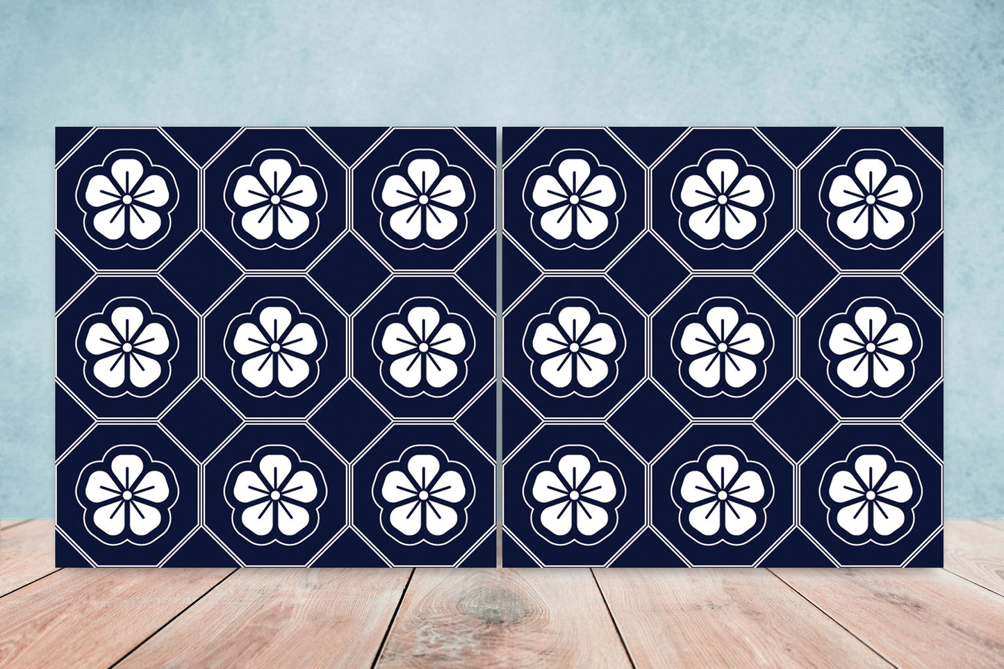 Japanese Ceramic Flower Tiles - Set of 2 Japan Wall Decor Tiles - Kitchen Backsplash Tiles, Table Decorative Tiles, Bathroom Tiles, Coaster
