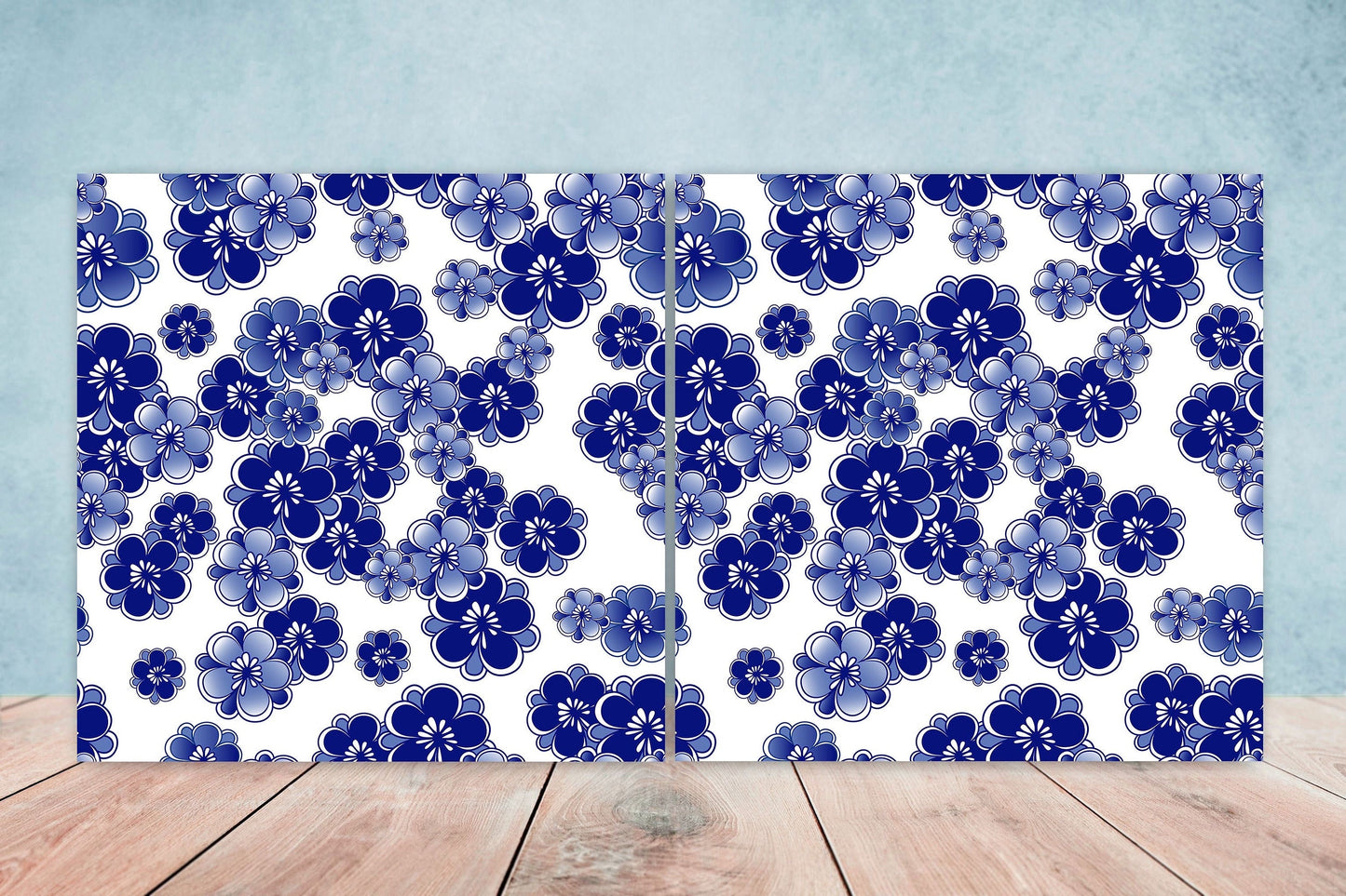 Japanese Ceramic Tiles Cherry Blossom Flower Design - Set of 2 Wall Décor Tiles - Kitchen Backsplash Tiles, Decorative Tiles, Bathroom Tiles