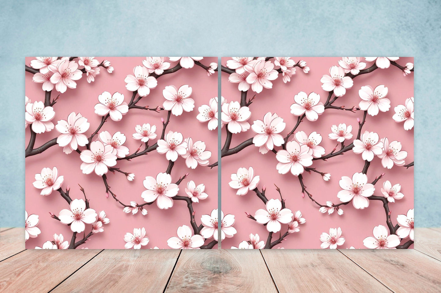 Japanese Ceramic Tiles Cherry Blossom Flower Design - Set of 2 Wall Décor Tiles - Kitchen Backsplash Tiles, Decorative Tiles, Bathroom Tiles