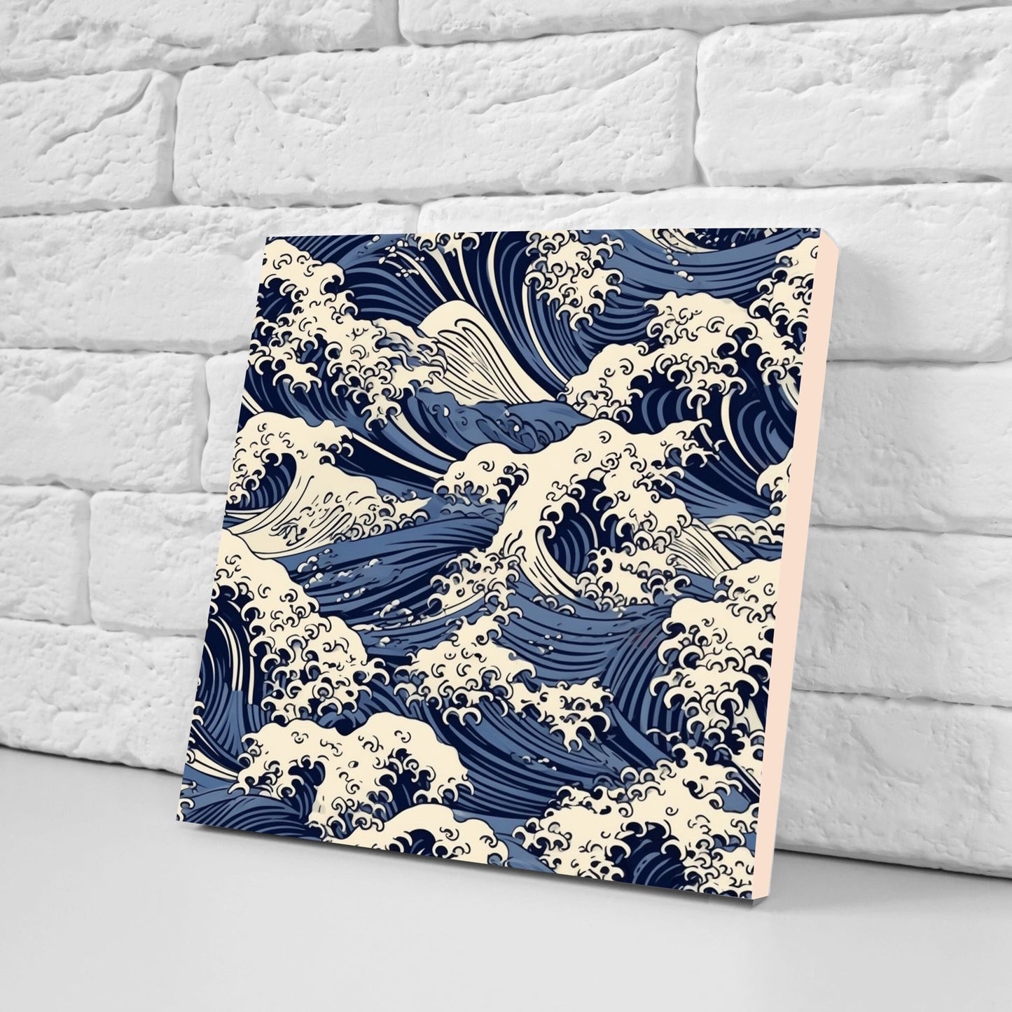 Japanese Wave Ceramic Tiles - Set of 2 Japan Wall Decor Tiles - Kitchen Backsplash Tiles, Table Decorative Tiles, Bathroom Tiles, Coaster