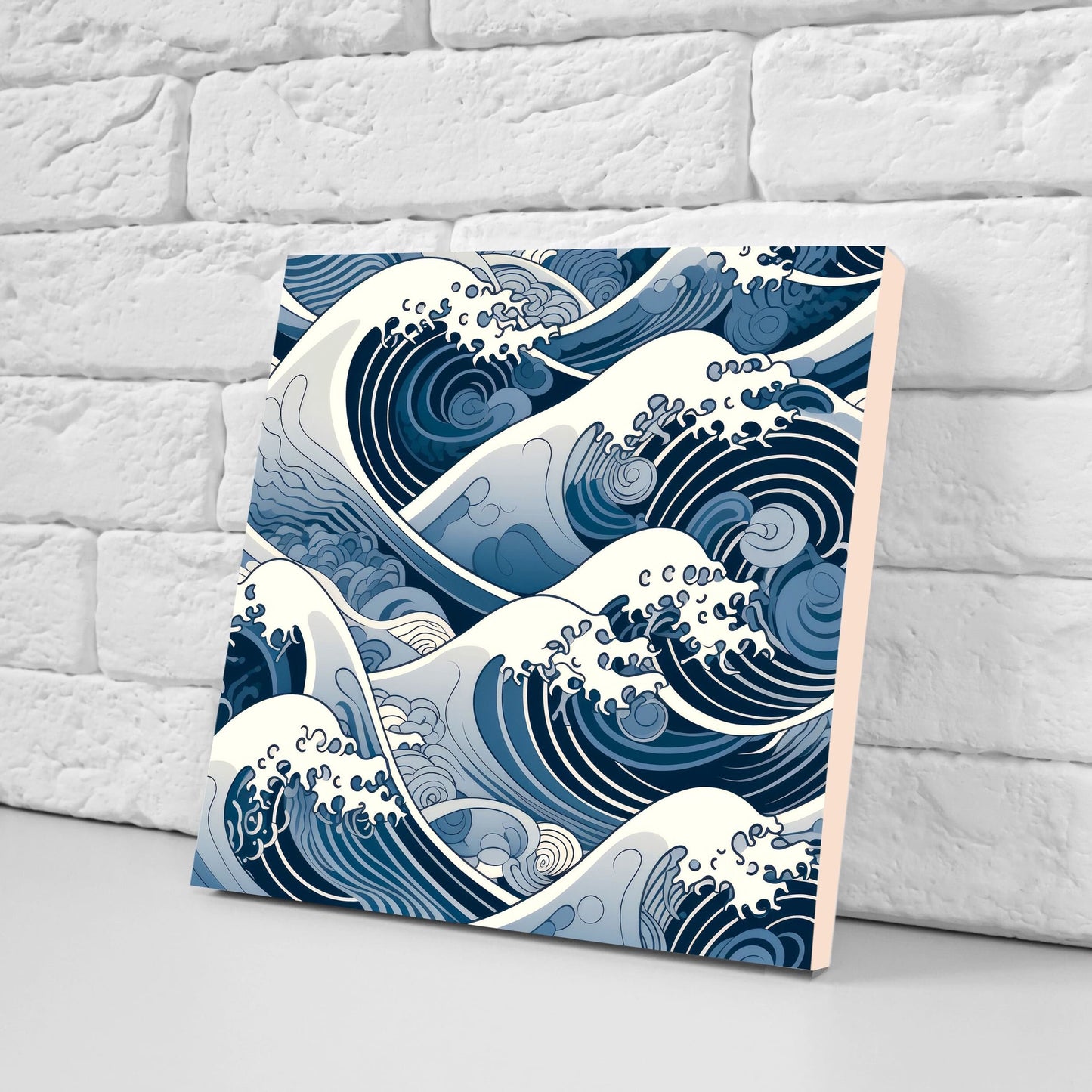 Japanese Wave Ceramic Tiles - Set of 2 Japan Wall Decor Tiles - Kitchen Backsplash Tiles, Table Decorative Tiles, Bathroom Tiles, Coaster
