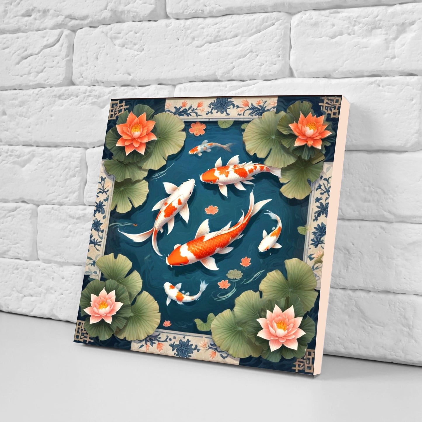 Koi Fish Ceramic Tile - Japanese Tiles -Set of 2 Wall Decor Tiles -Kitchen Backsplash Tiles,Table Decorative Tiles,Bathroom, Coaster