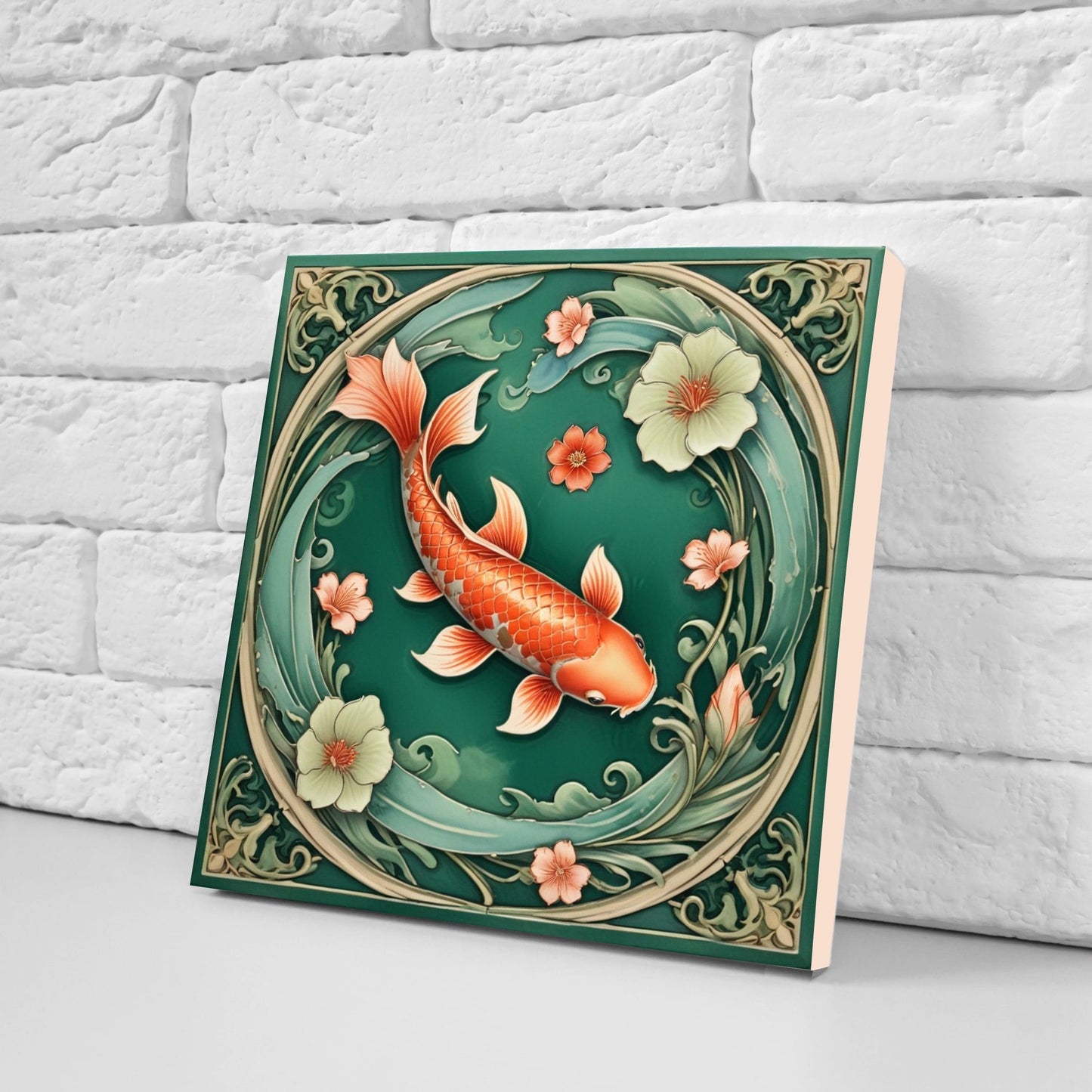 Koi Fish Ceramic Tile - Japanese Tiles -Set of 2 Wall Decor Tiles -Kitchen Backsplash Tiles,Table Decorative Tiles,Bathroom, Coaster