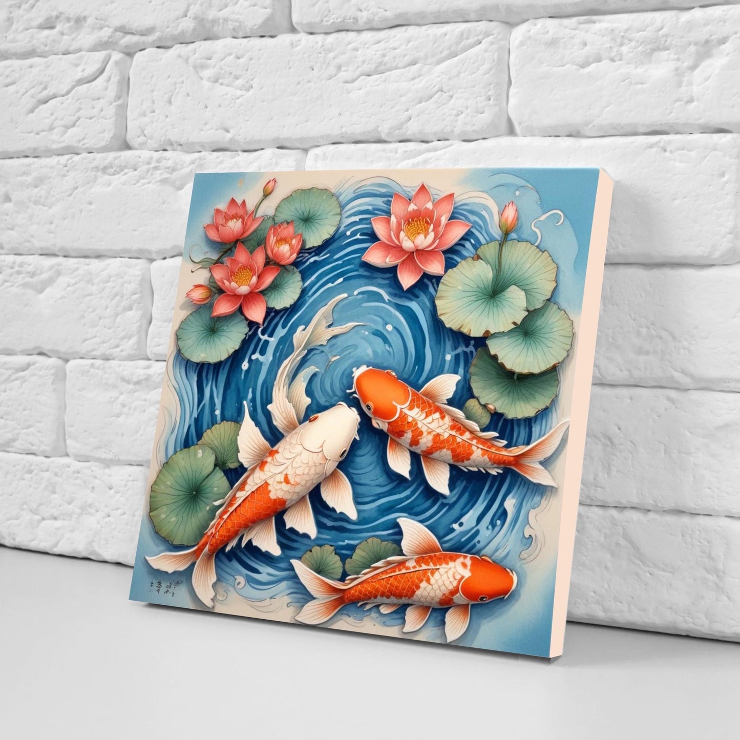 Koi Fish Ceramic Tile - Japanese Tiles -Set of 2 Wall Decor Tiles -Kitchen Backsplash Tiles,Table Decorative Tiles,Bathroom, Coaster