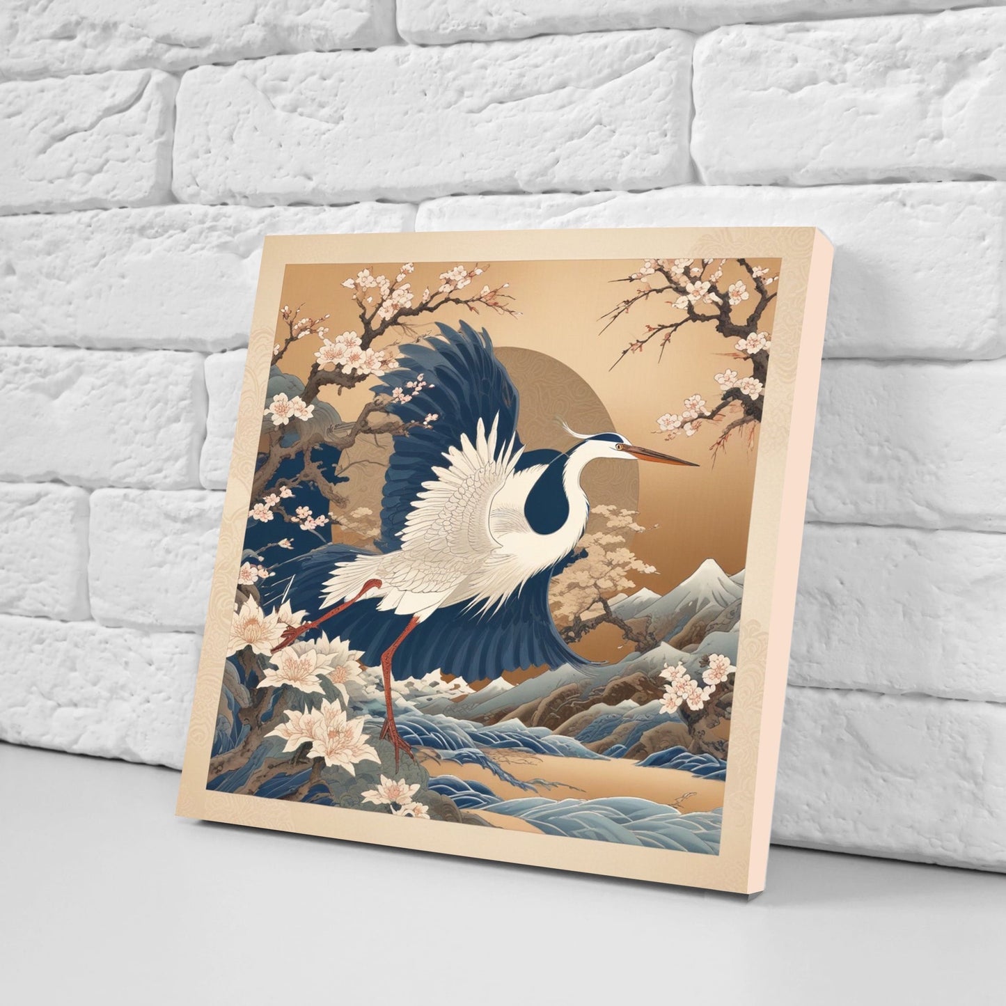 Japanese Ceramic Tiles - Set of 2 Heron Bird Wall Decor Tiles - Kitchen Backsplash Tiles, Table Decorative Tiles, Bathroom Tiles, Coaster