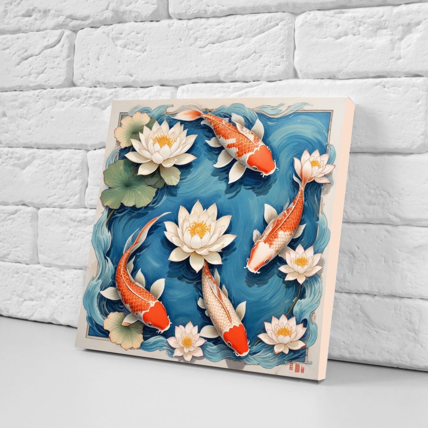 Koi Fish Ceramic Tile - Japanese Tiles -Set of 2 Wall Decor Tiles -Kitchen Backsplash Tiles,Table Decorative Tiles,Bathroom, Coaster