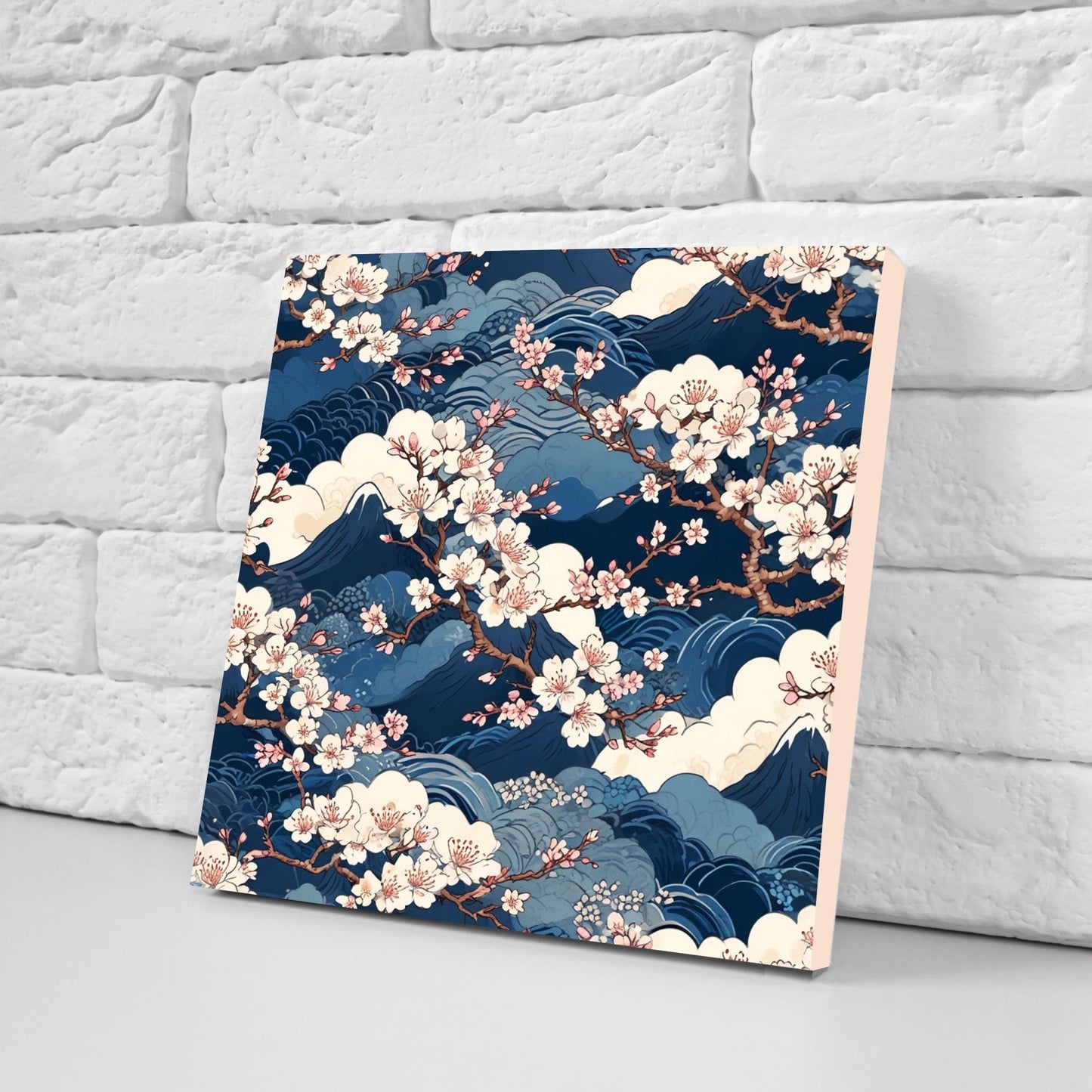 Japanese Ceramic Tiles Cherry Blossom Flower Design - Set of 2 Wall Décor Tiles - Kitchen Backsplash Tiles, Decorative Tiles, Bathroom Tiles