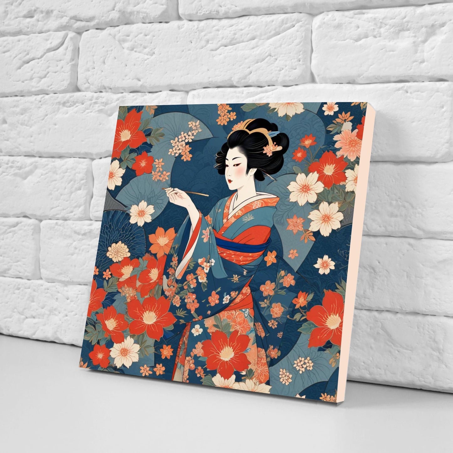 Japanese Ceramic Tiles - Japanese Geisha -Set of 2 Wall Decor Flower tiles -Kitchen Backsplash Tiles,Table Decorative Tiles,Bathroom,Coaster