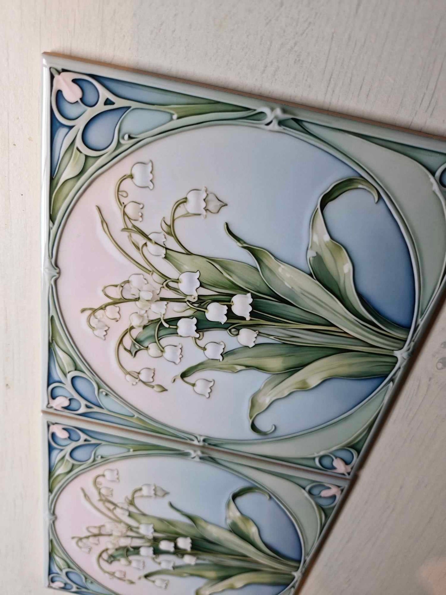 Art Nouveau Flower Ceramic Tiles - Set of 2 Art Nouveau Wall Decor Tiles - Kitchen Backsplash Tiles, Table Decorative Tiles, Bathroom Tiles