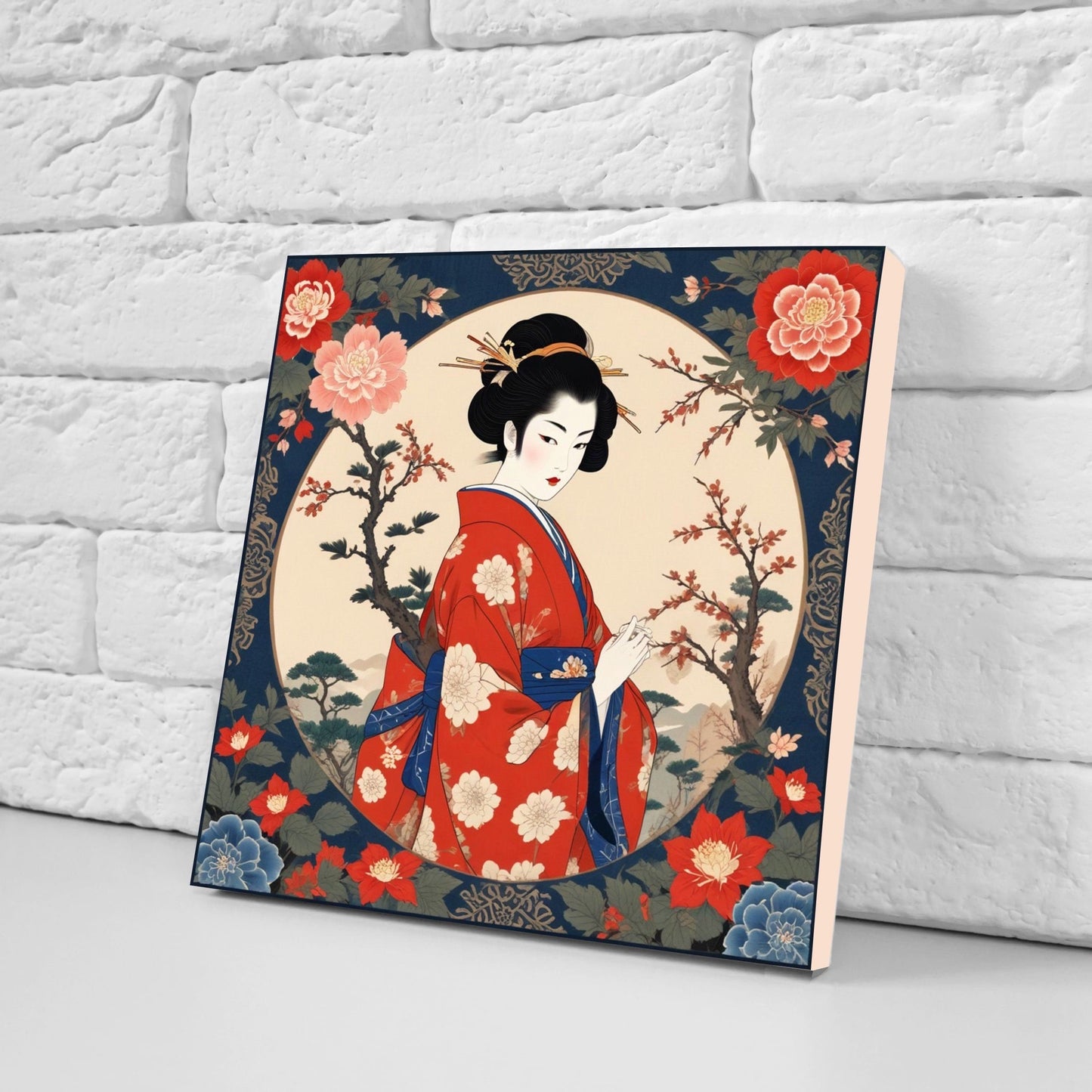 Japanese Ceramic Tiles - Japanese Geisha -Set of 2 Wall Decor Flower tiles -Kitchen Backsplash Tiles,Table Decorative Tiles,Bathroom,Coaster