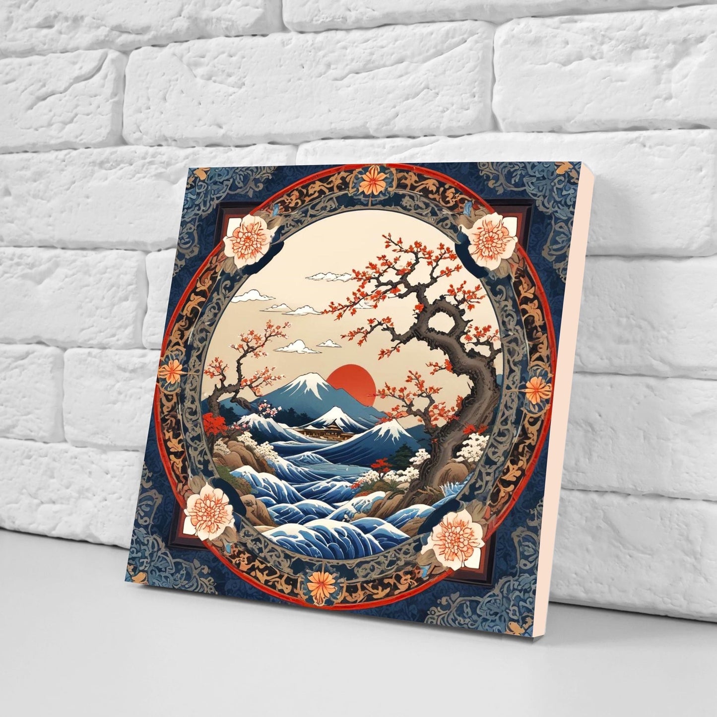 Japanese Ceramic Tiles - Japanese Landscape -Set of 2 Wall Decor Tiles -Kitchen Backsplash Tiles,Table Decorative Tiles,Bathroom, Coaster