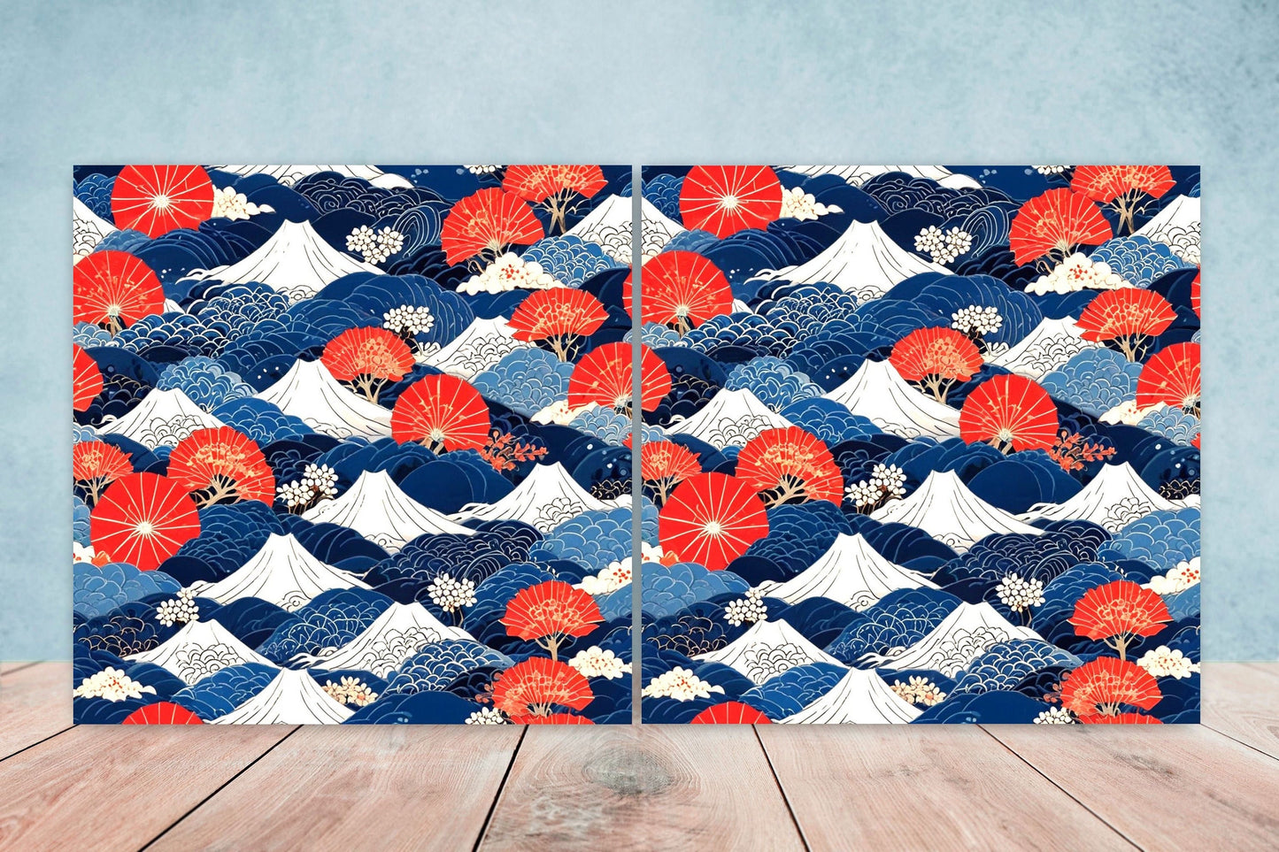 Japanese Ceramic Tiles - Japanese Pattern -Set of 2 Wall Decor Tiles -Kitchen Backsplash Tiles,Table Decorative Tiles,Bathroom, Coaster