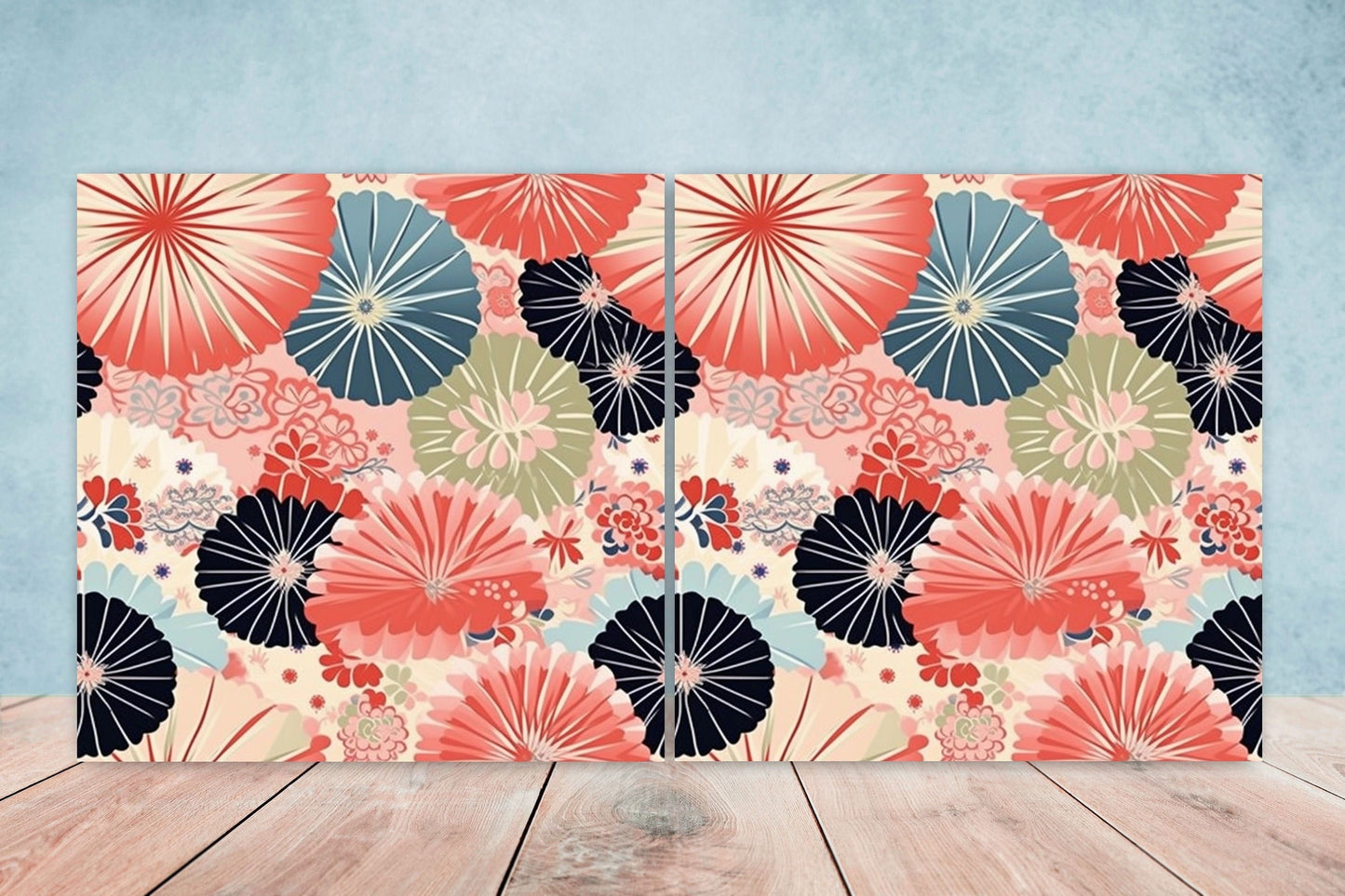 Japanese Ceramic Tiles - Japanese Pattern -Set of 2 Wall Decor Tiles -Kitchen Backsplash Tiles,Table Decorative Tiles,Bathroom, Coaster