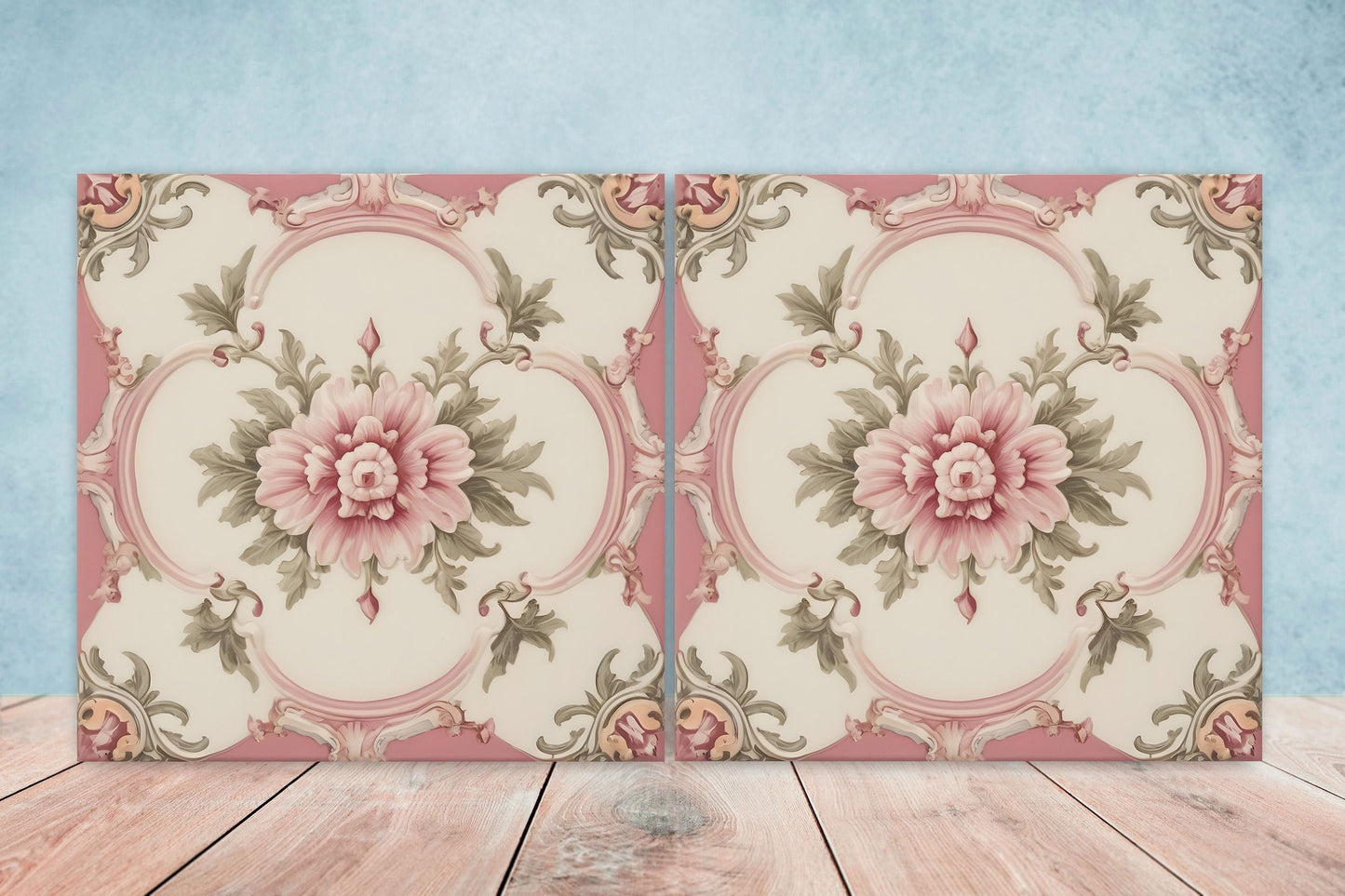 Victorian Tiles - Set of 2 Victorian Wall Decor Ceramic Tiles - Kitchen Backsplash Tiles, Table Decorative Tiles, Bathroom Tiles, Coaster