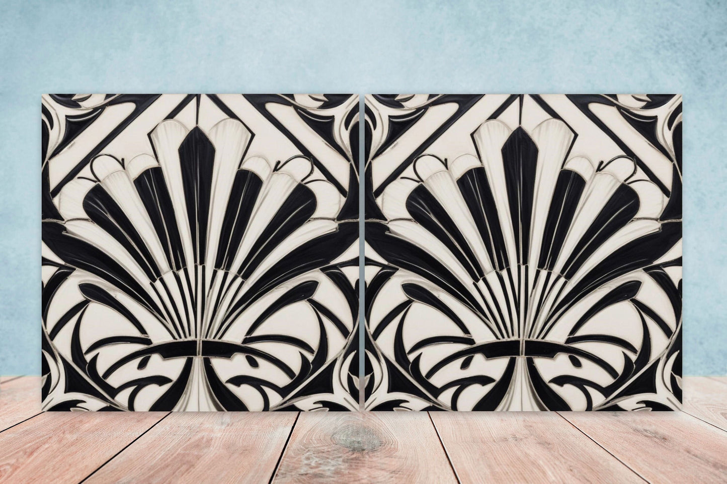 Art Deco Ceramic tiles - Set of 2 Art Deco Wall Decor Geometric Tiles - Kitchen Backsplash Tiles, Table Decorative Tiles, Bathroom Tiles