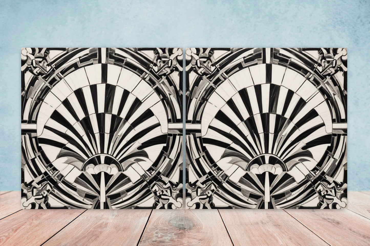 Art Deco Ceramic tiles - Set of 2 Art Deco Wall Decor Geometric Tiles - Kitchen Backsplash Tiles, Table Decorative Tiles, Bathroom Tiles