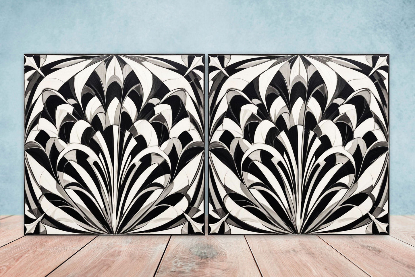 Art Deco Ceramic tiles - Set of 2 Art Deco Wall Decor Geometric Tiles - Kitchen Backsplash Tiles, Table Decorative Tiles, Bathroom Tiles