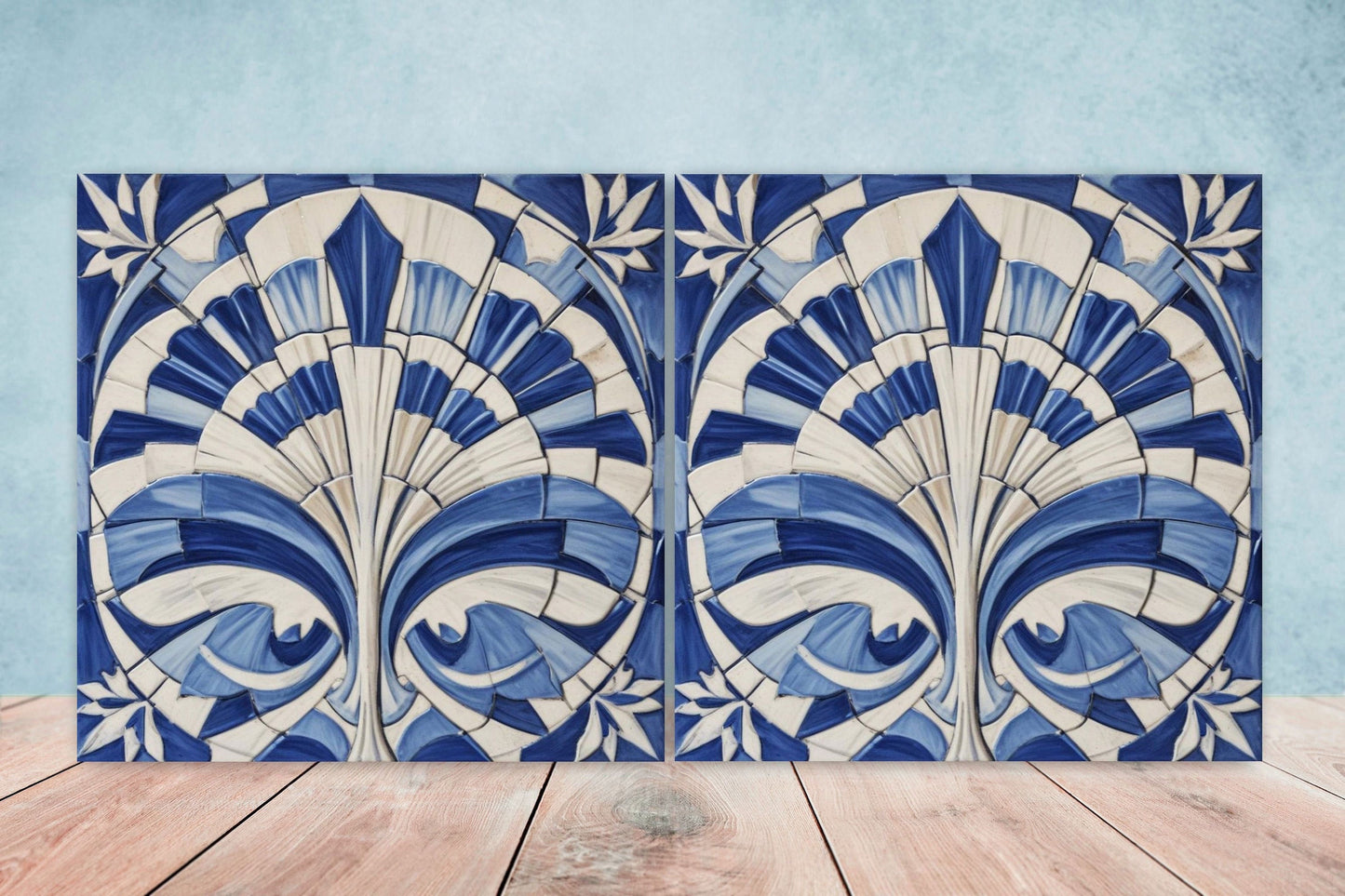 Art Deco Ceramic tiles - Set of 2 Art Deco Wall Decor Geometric Tiles - Kitchen Backsplash Tiles, Table Decorative Tiles, Bathroom Tiles