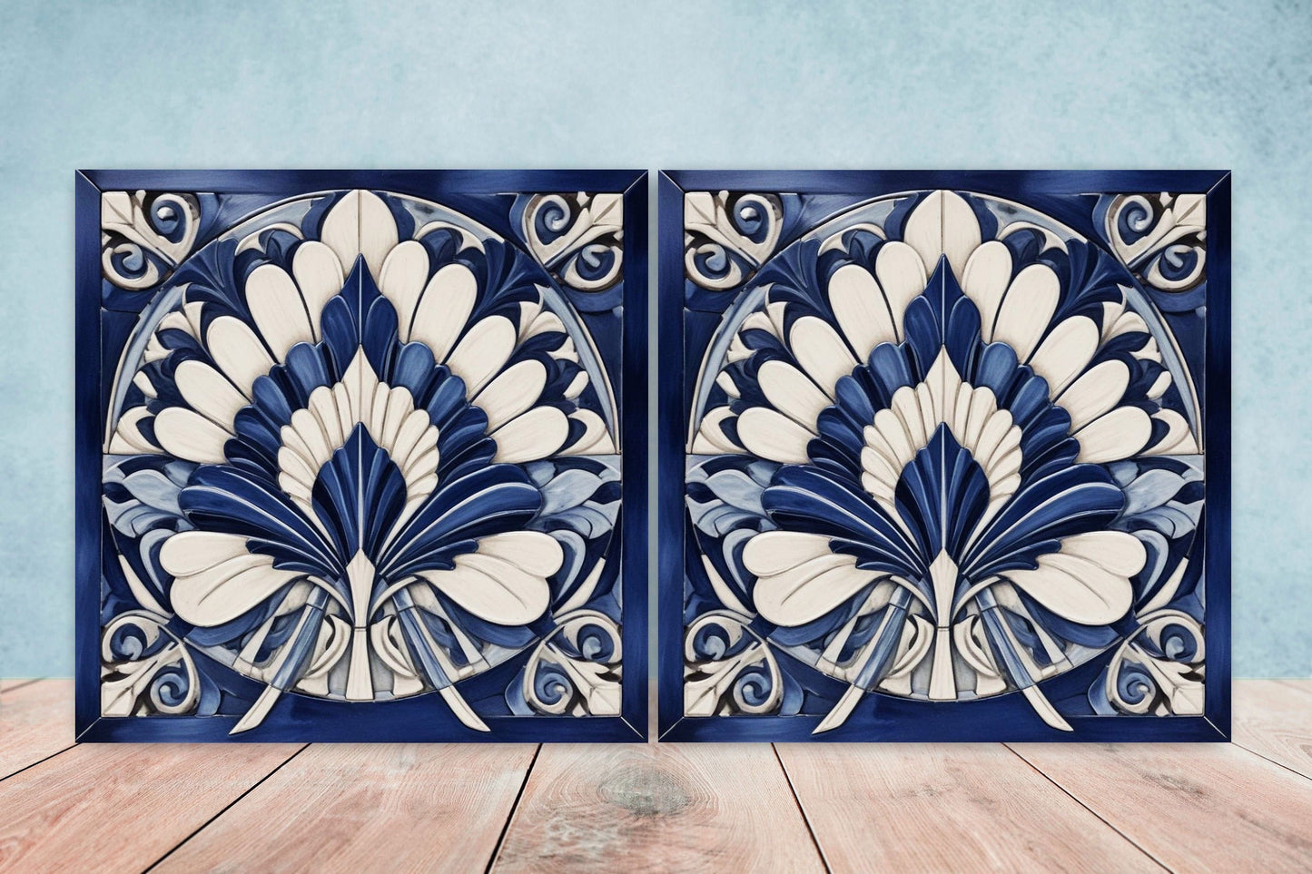 Art Deco Ceramic tiles - Set of 2 Art Deco Wall Decor Geometric Tiles - Kitchen Backsplash Tiles, Table Decorative Tiles, Bathroom Tiles
