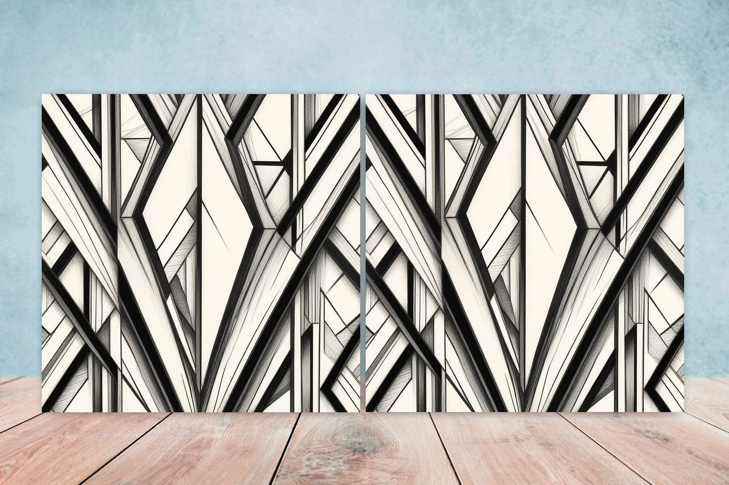 Art Deco Ceramic tiles - Set of 2 Art Deco Wall Decor Geometric Tiles - Kitchen Backsplash Tiles, Table Decorative Tiles, Bathroom Tiles