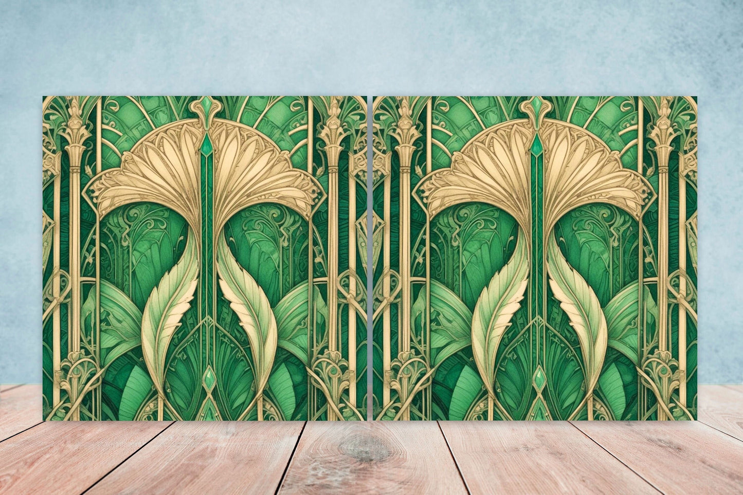 Art Deco Ceramic tiles - Set of 2 Art Deco Wall Decor Geometric Tiles - Kitchen Backsplash Tiles, Table Decorative Tiles, Bathroom Tiles