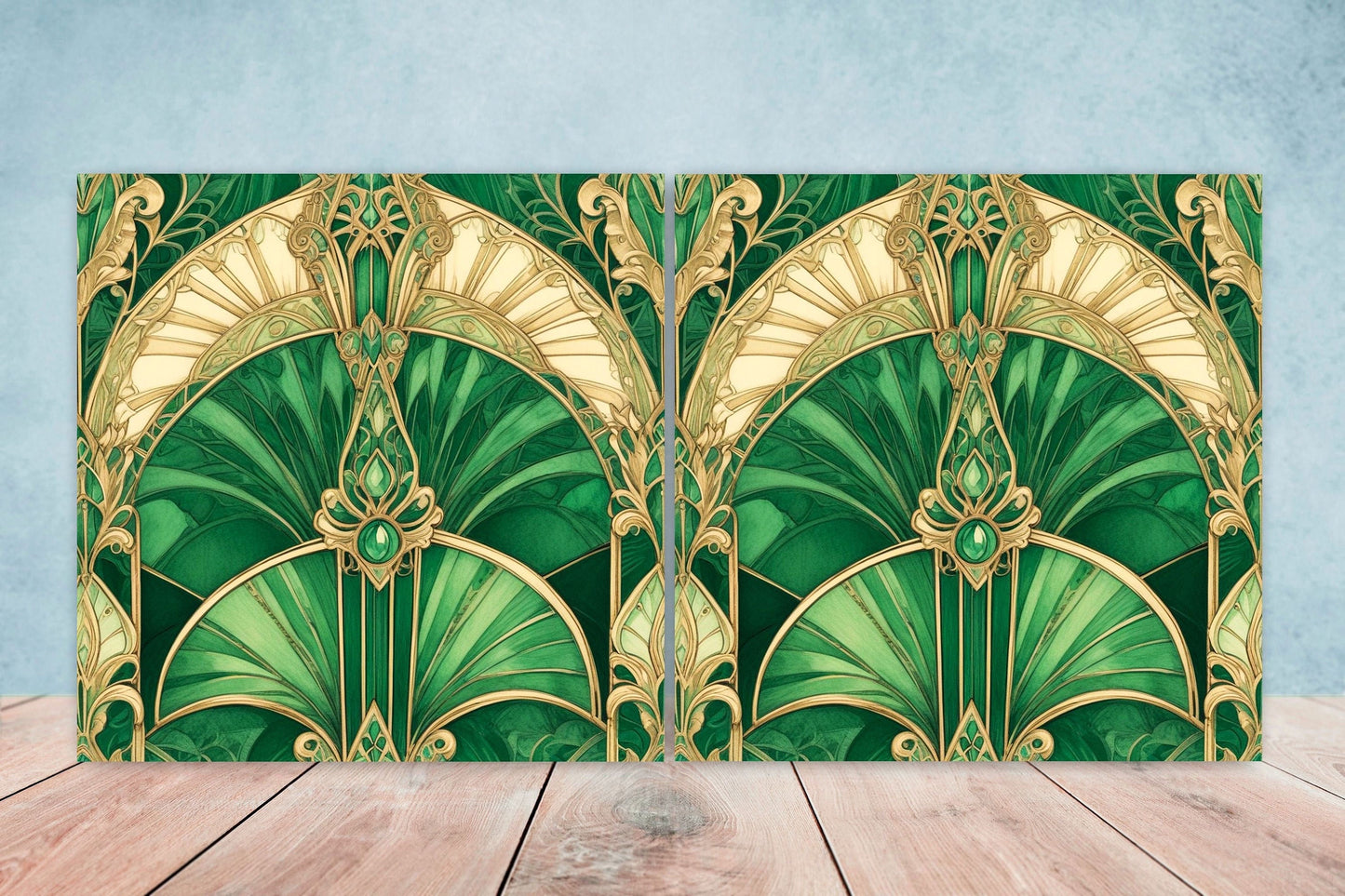 Art Deco Ceramic tiles - Set of 2 Art Deco Wall Decor Geometric Tiles - Kitchen Backsplash Tiles, Table Decorative Tiles, Bathroom Tiles