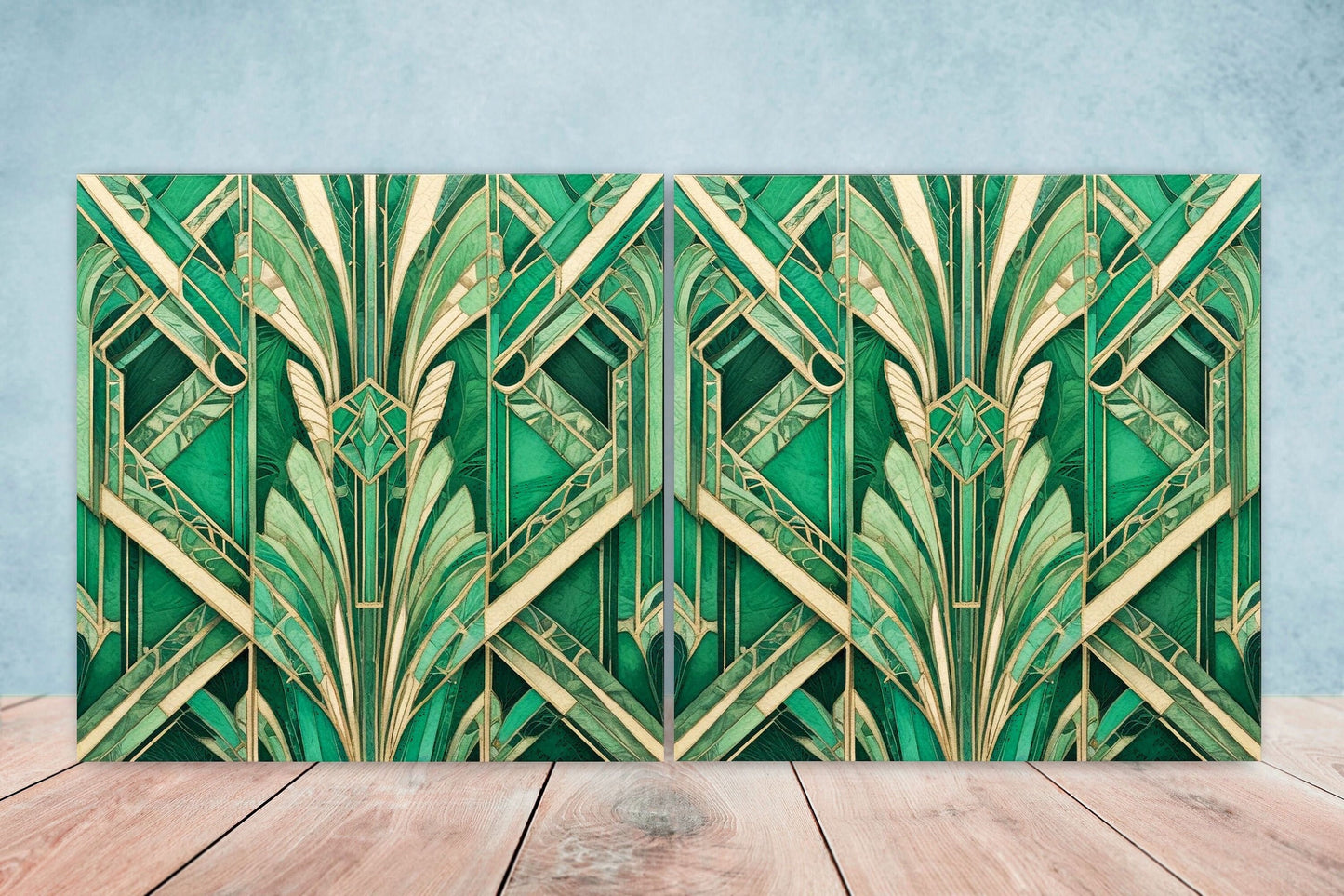 Art Deco Ceramic tiles - Set of 2 Art Deco Wall Decor Geometric Tiles - Kitchen Backsplash Tiles, Table Decorative Tiles, Bathroom Tiles