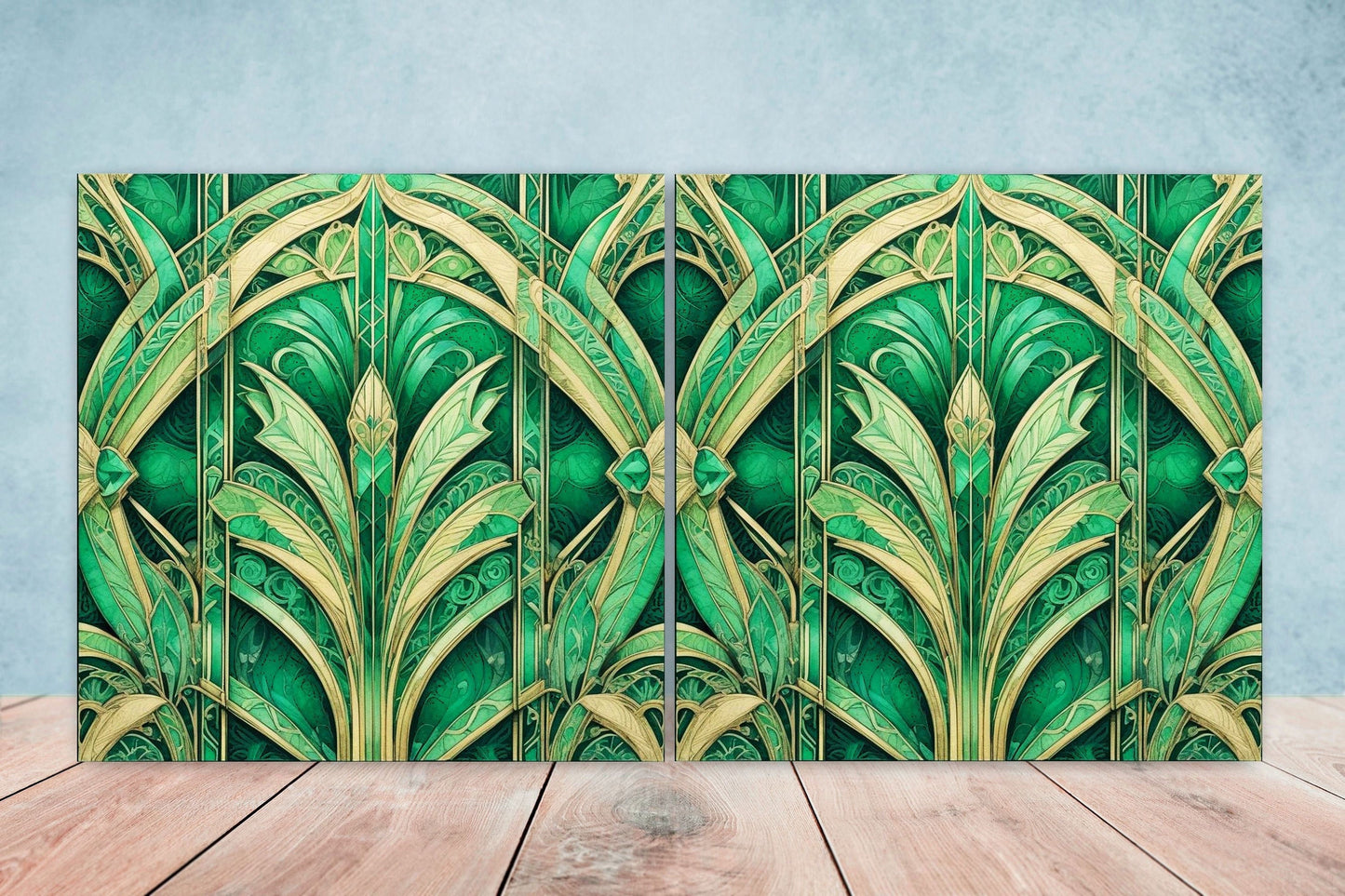 Art Deco Ceramic tiles - Set of 2 Art Deco Wall Decor Geometric Tiles - Kitchen Backsplash Tiles, Table Decorative Tiles, Bathroom Tiles