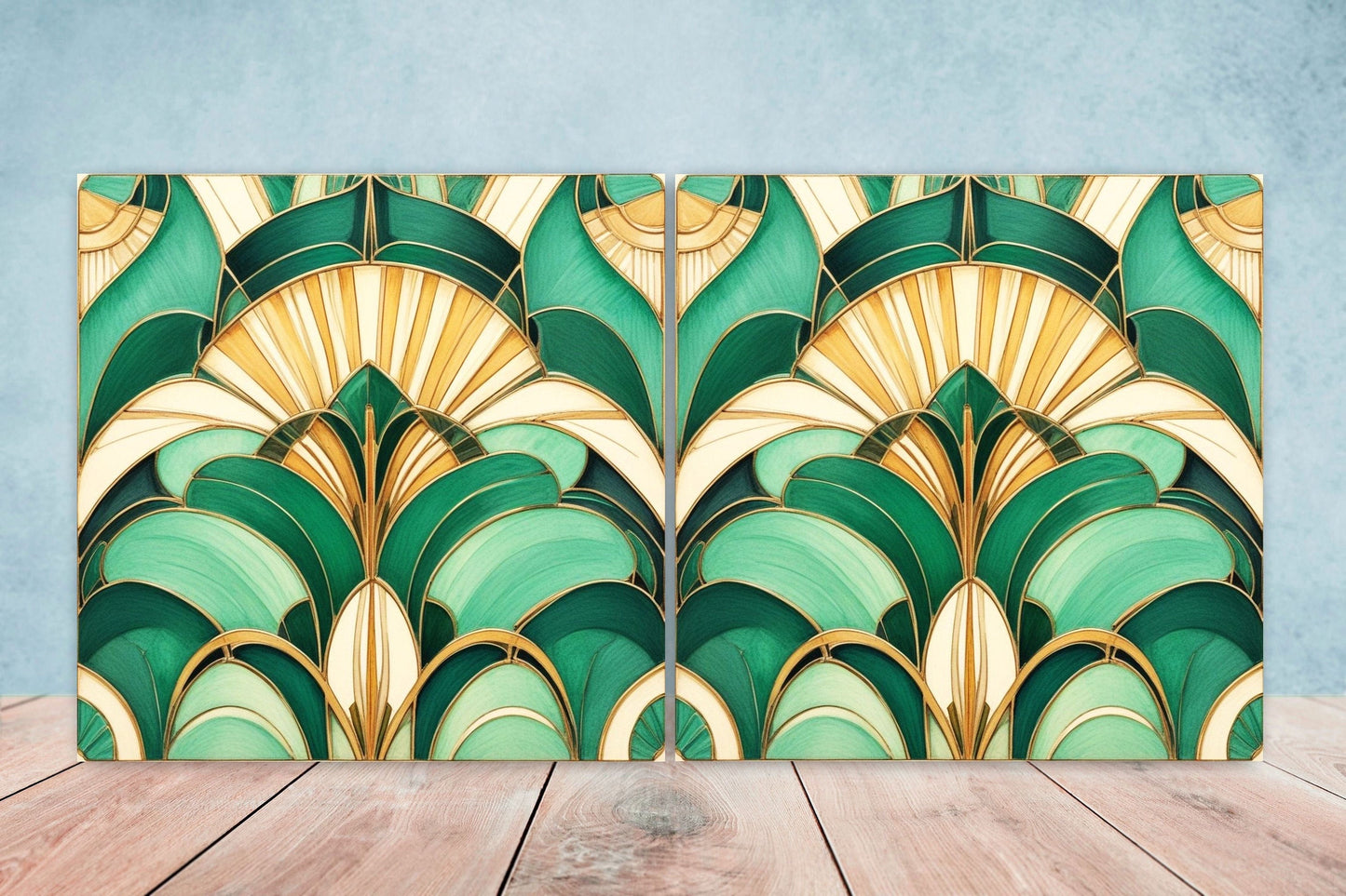 Art Deco Ceramic tiles - Set of 2 Art Deco Wall Decor Geometric Tiles - Kitchen Backsplash Tiles, Table Decorative Tiles, Bathroom Tiles