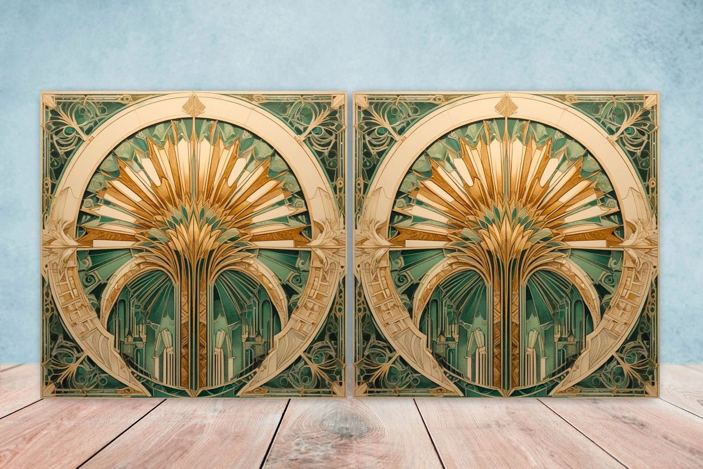 Art Deco Ceramic tiles - Set of 2 Art Deco Wall Decor Geometric Tiles - Kitchen Backsplash Tiles, Table Decorative Tiles, Bathroom Tiles