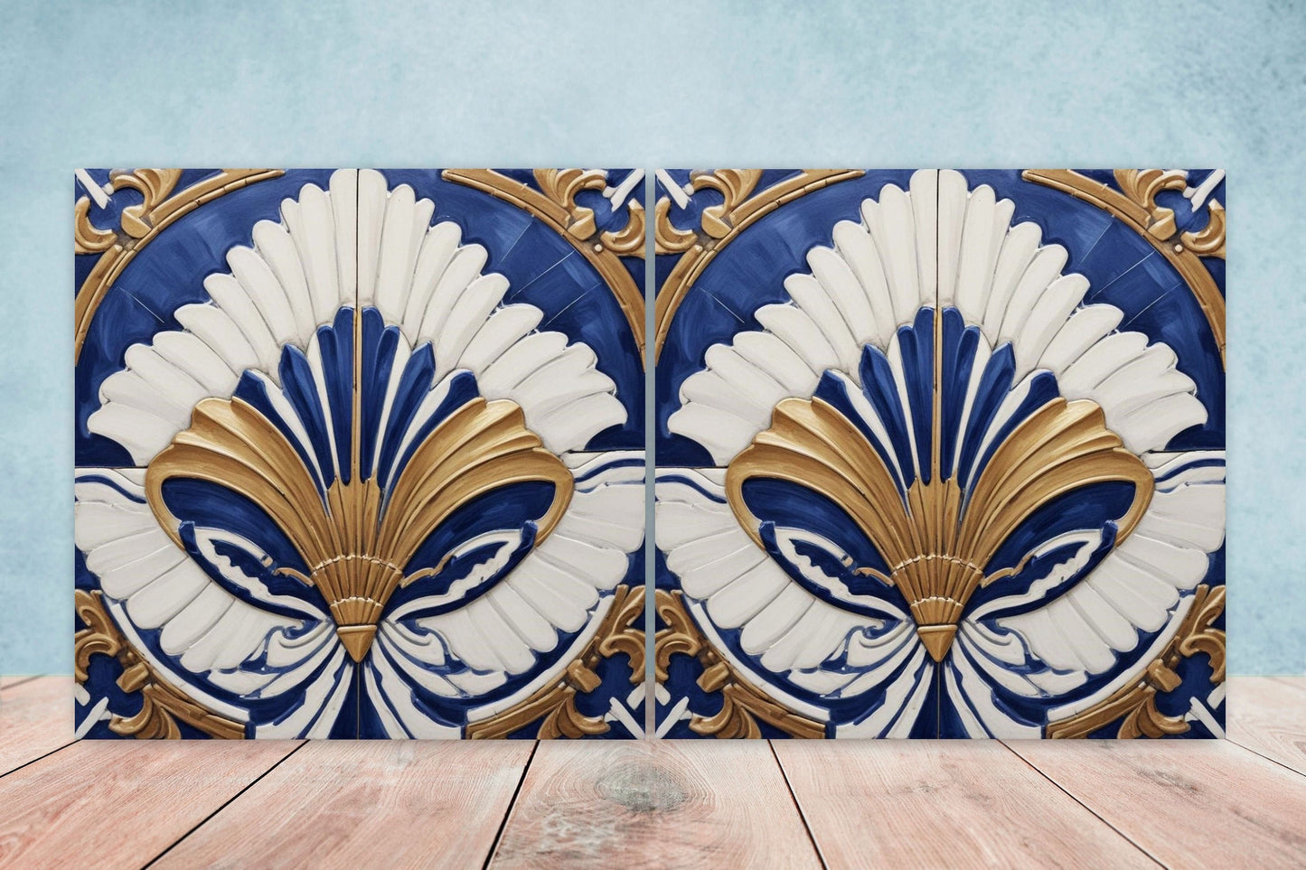 Art Deco Ceramic tiles - Set of 2 Art Deco Wall Decor Geometric Tiles - Kitchen Backsplash Tiles, Table Decorative Tiles, Bathroom Tiles