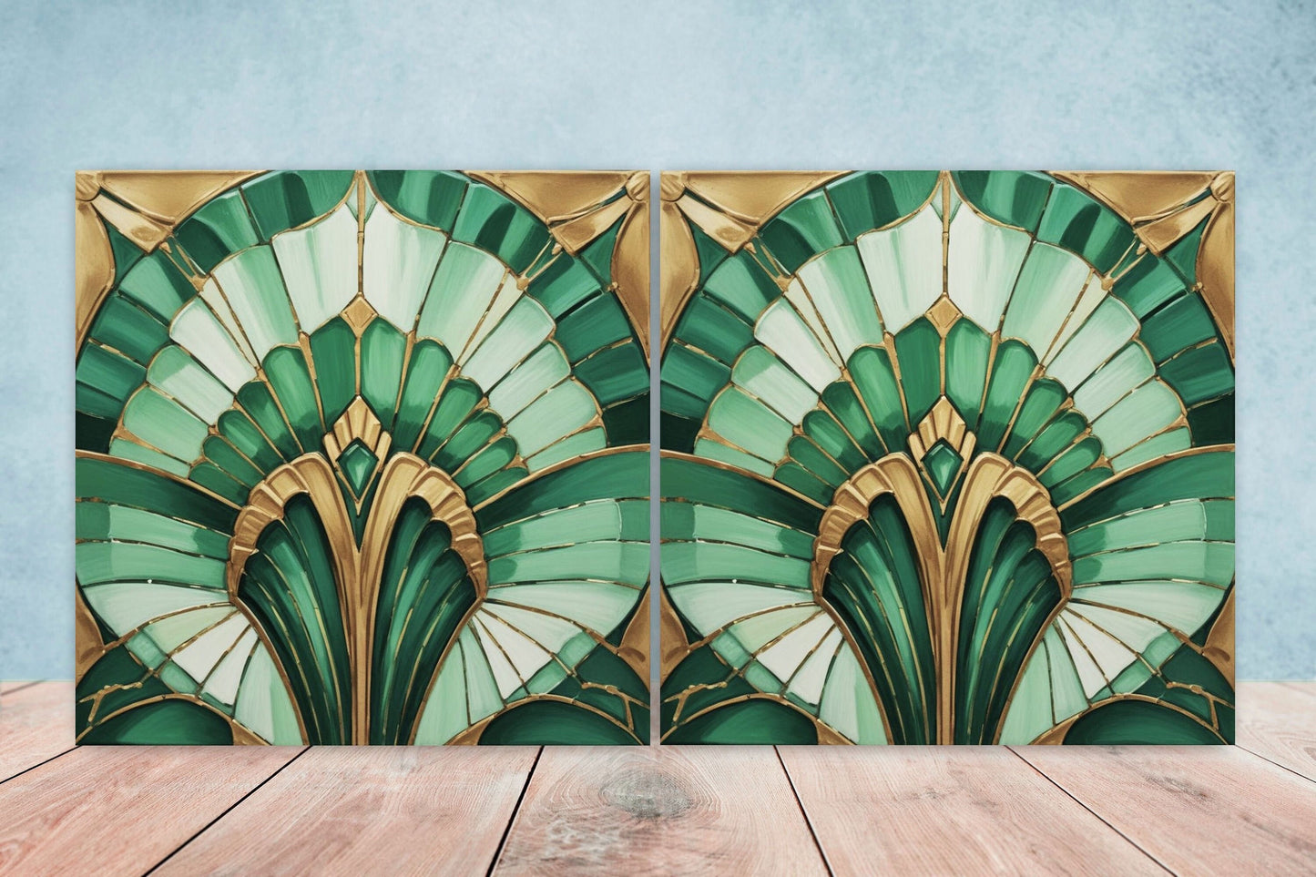 Art Deco Ceramic tiles - Set of 2 Art Deco Wall Decor Geometric Tiles - Kitchen Backsplash Tiles, Table Decorative Tiles, Bathroom Tiles